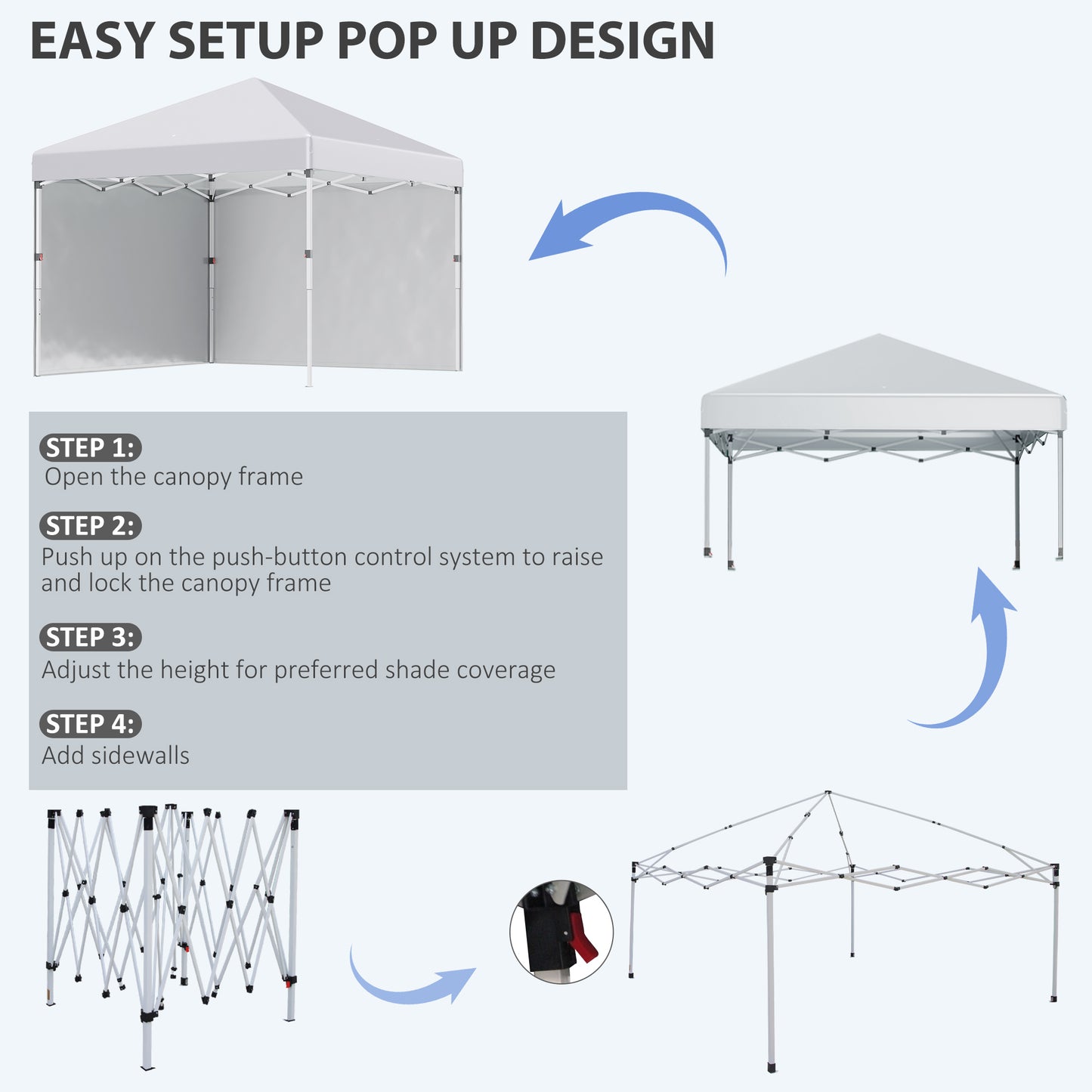 3 x 3 (M) Pop Up Gazebo, UPF 30+ with 2 Sidewalls