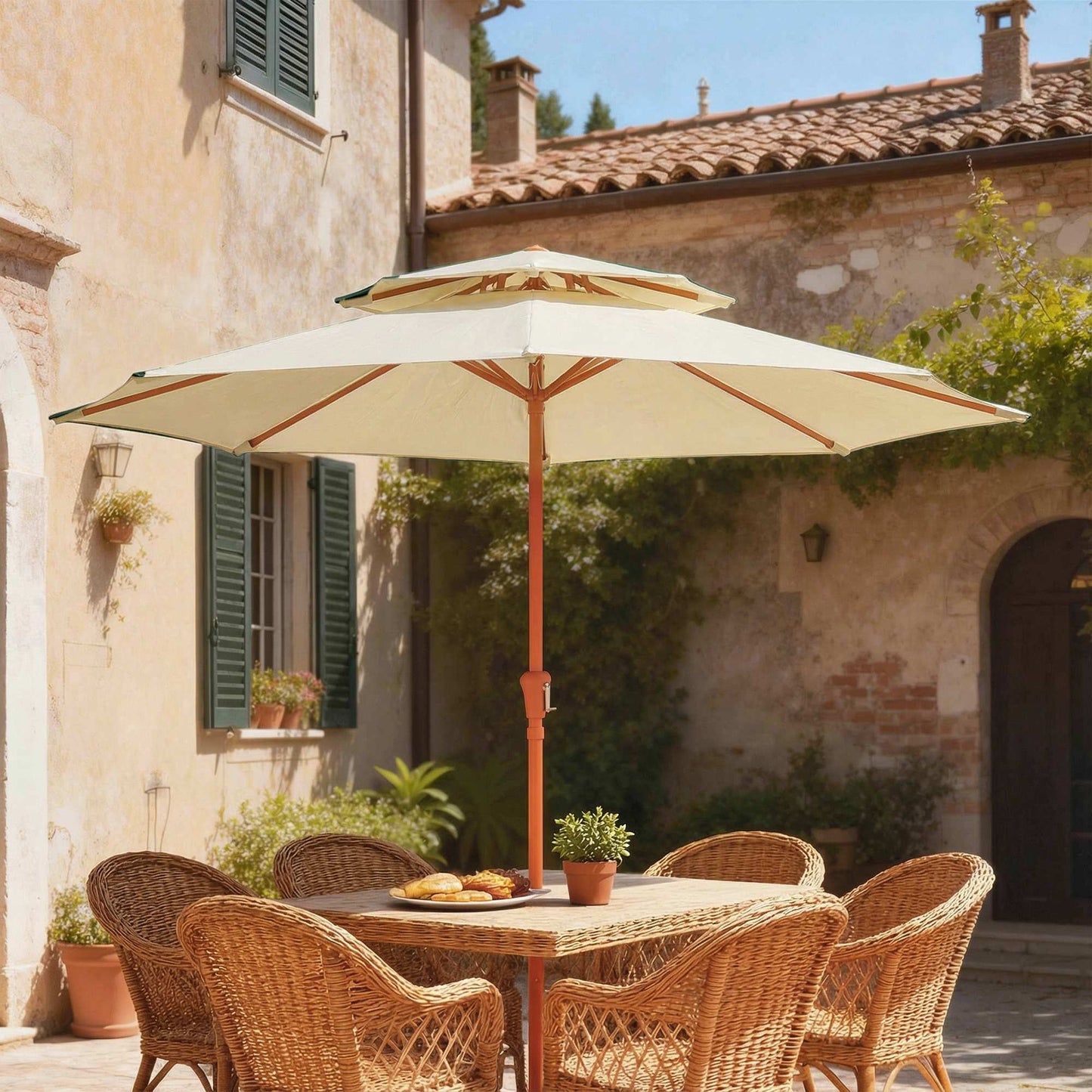 2.7 m Garden Parasol with Double Top Outdoor Market Table Umbrella