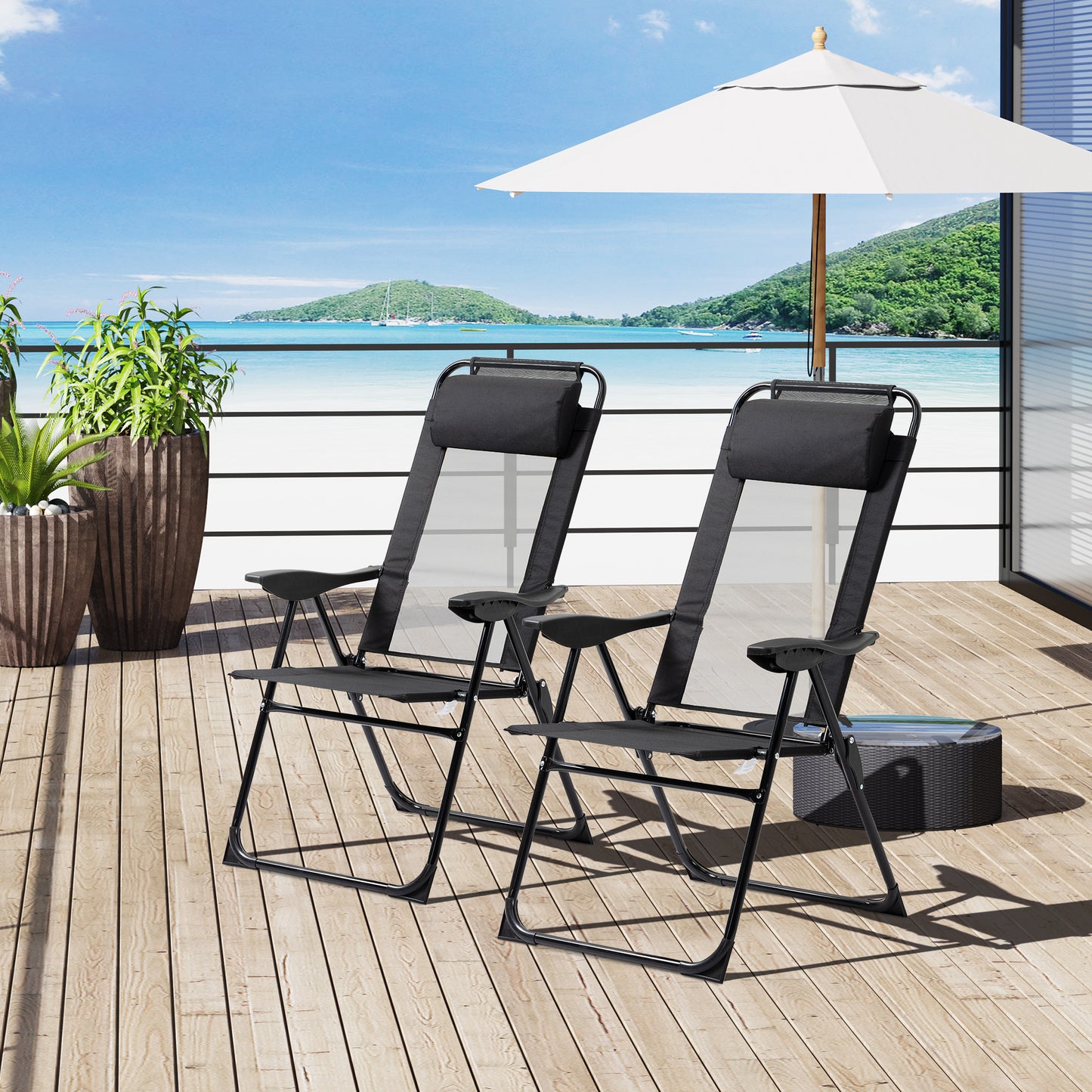 Set of 2 Portable Folding Recliner Metal Outdoor Patio Chaise