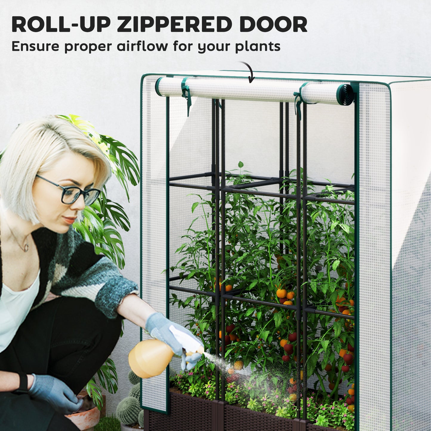 Raised Garden Bed with Trellis, Plastic Planter Box with PE Cover (1)