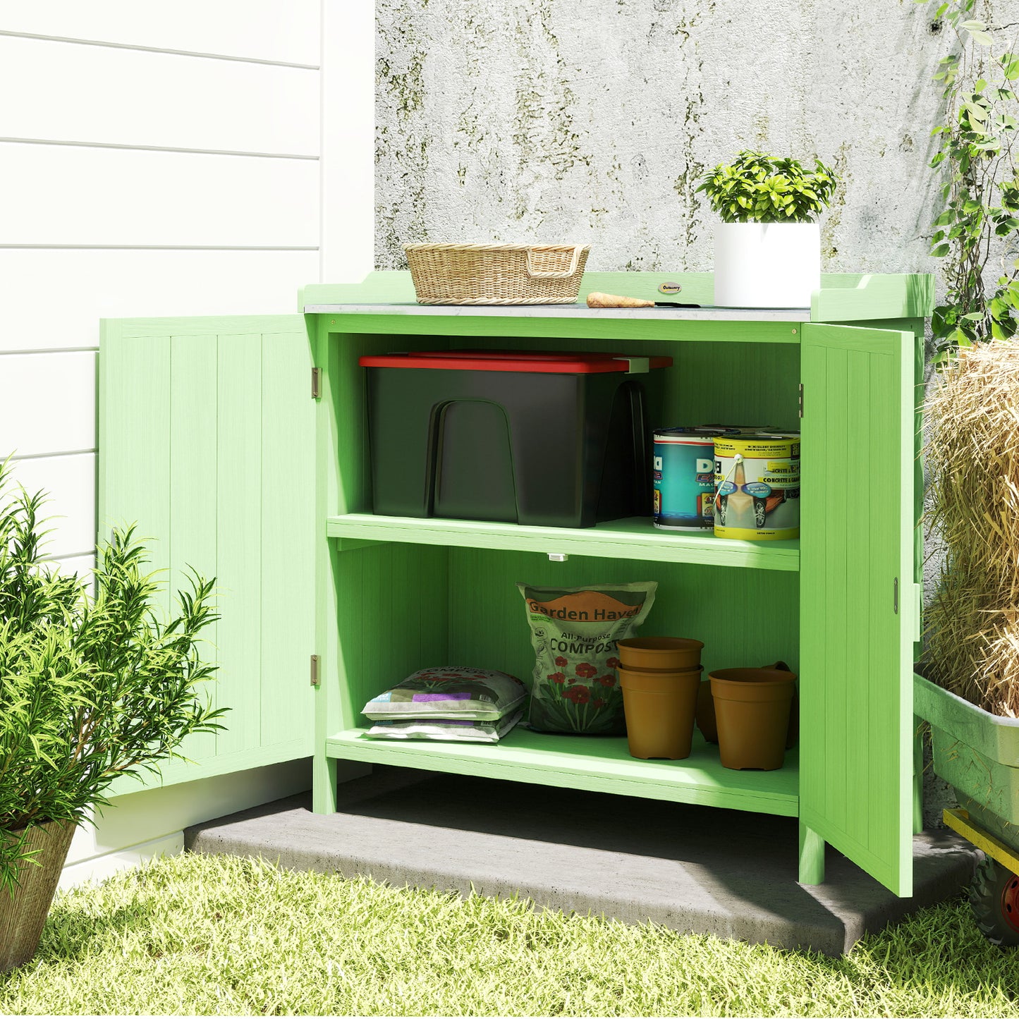 Wood Garden Storage Cabinet, Outdoor Tool Shed