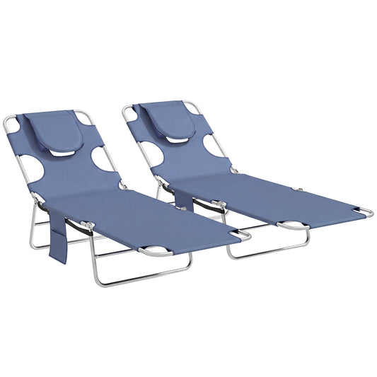 5-Position Adjustable Sun Loungers Set of 2 with Reading Hole