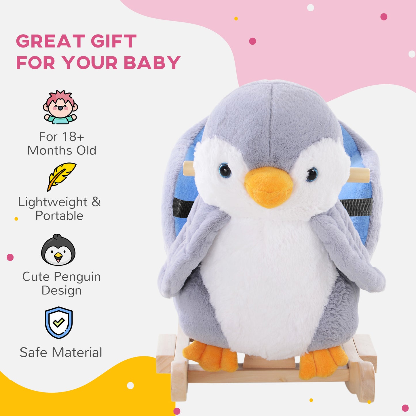Children Kids Animal Rocking Horse Penguin Plush Musical Button 32