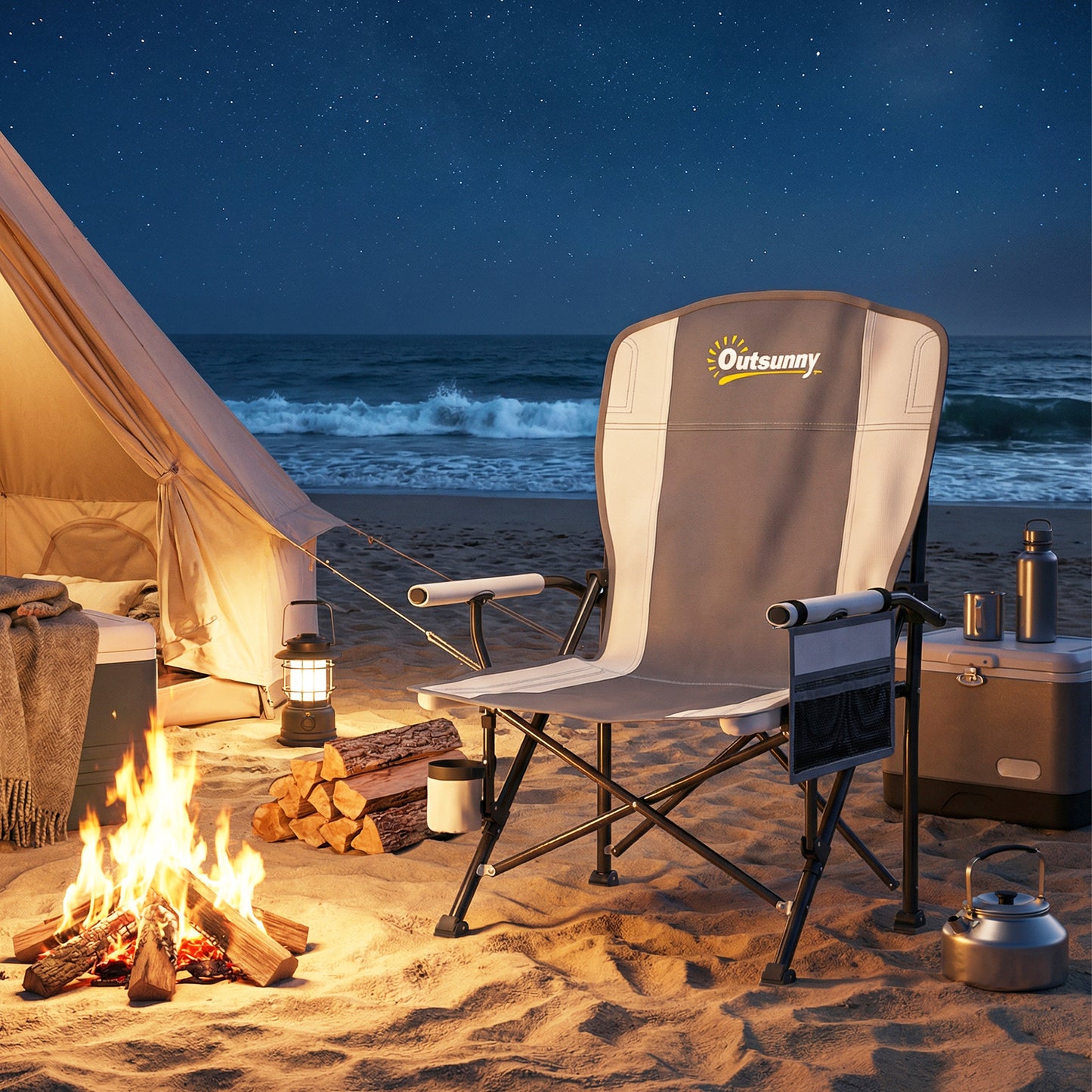 Padded Camping Chair Adults Heavy Duty Folding Chair Side Pocket