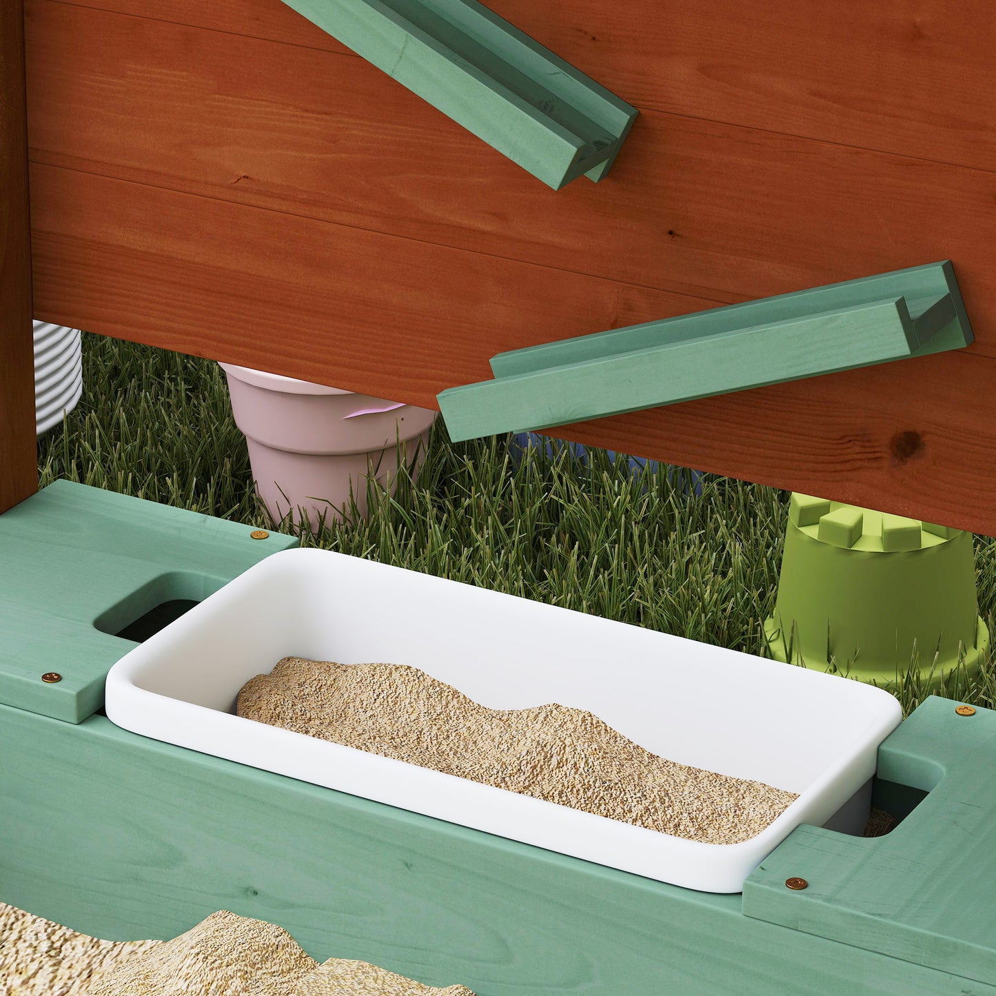Wood Sandpit with Canopy, Storage Bins, Funnel, Liner, Chutes