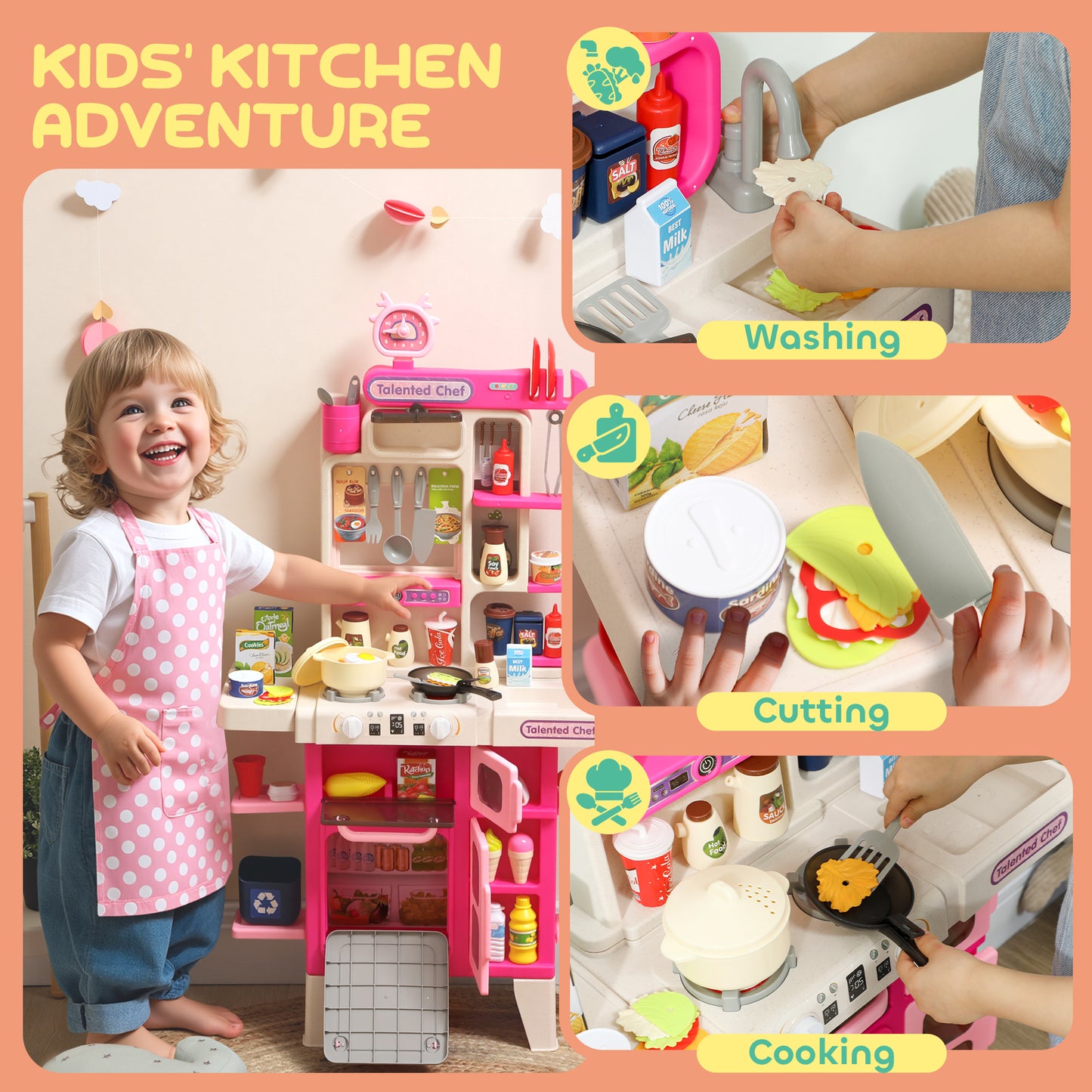 Pretend Play Kitchen Set with Realistic Lights & Sounds