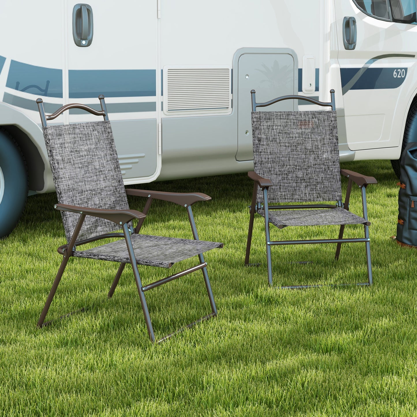 Set of Two Folding Garden Chairs, with Fabric Mesh Seats