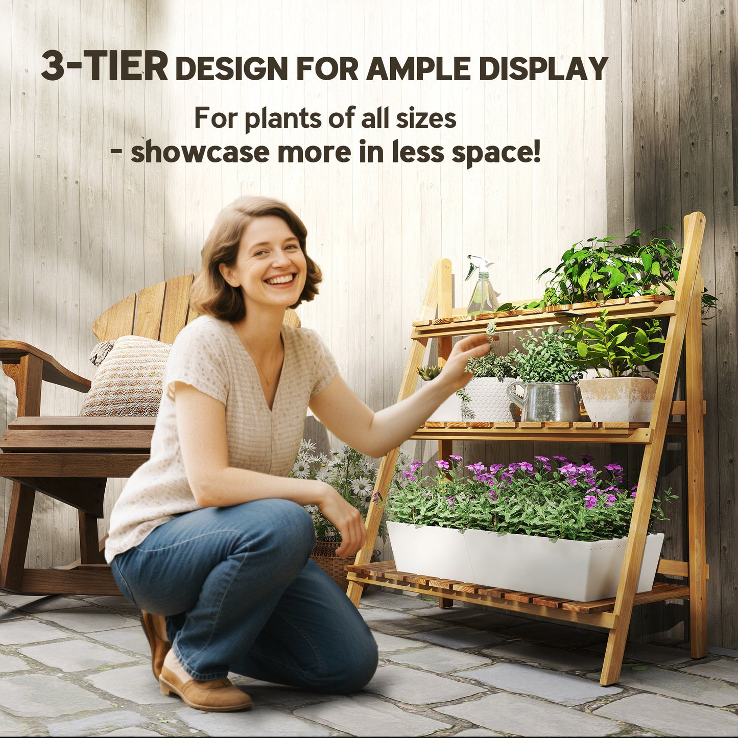 Wooden Folding Flower Pot Stand 3 Tier Garden Planter Display (3)