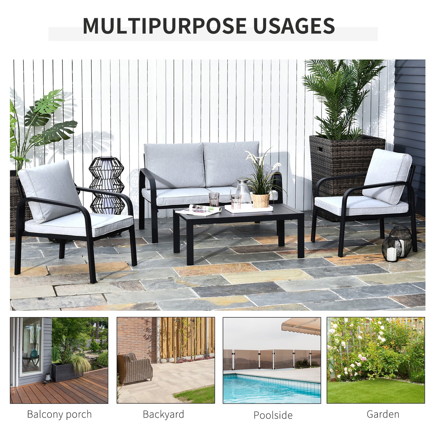 4pcs Garden Sofa Set 2 Single Armchair