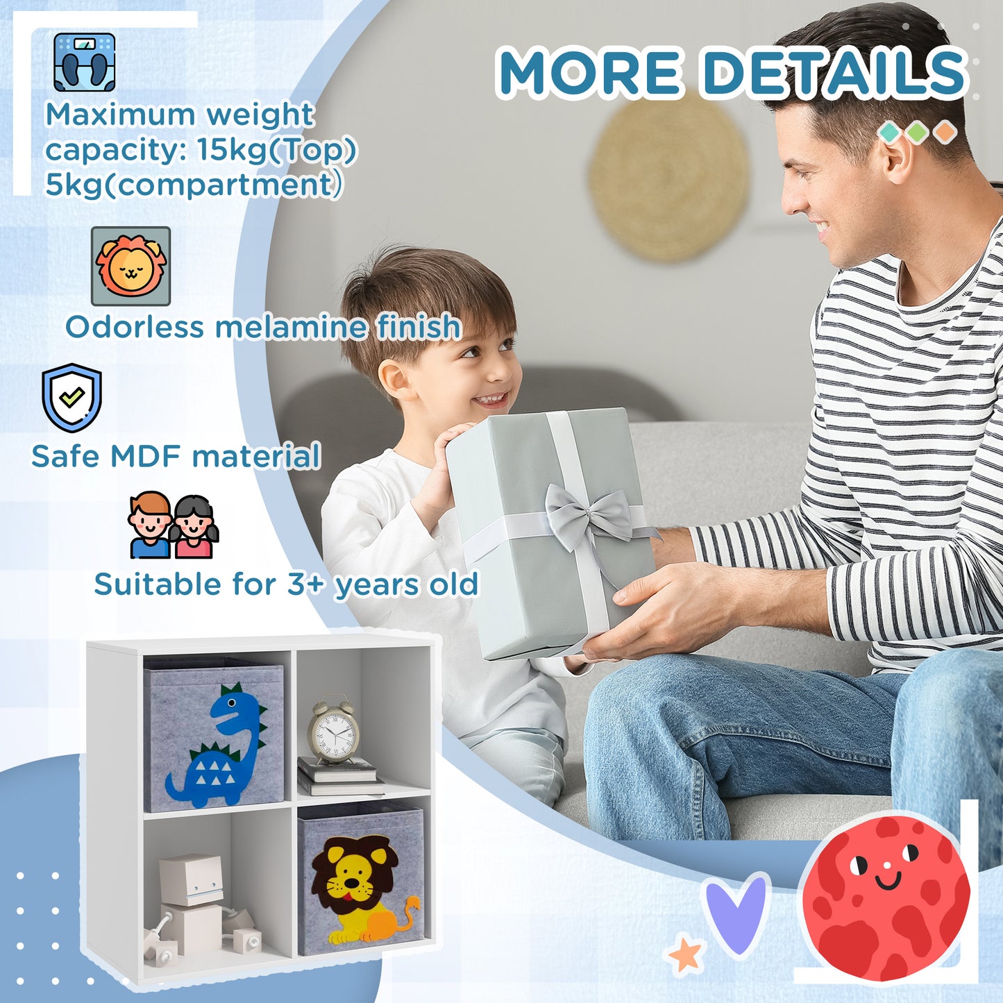 Kids Toy Box with Two Non-Woven Fabric Drawers, 61.8 x 29.9 x 61.8cm