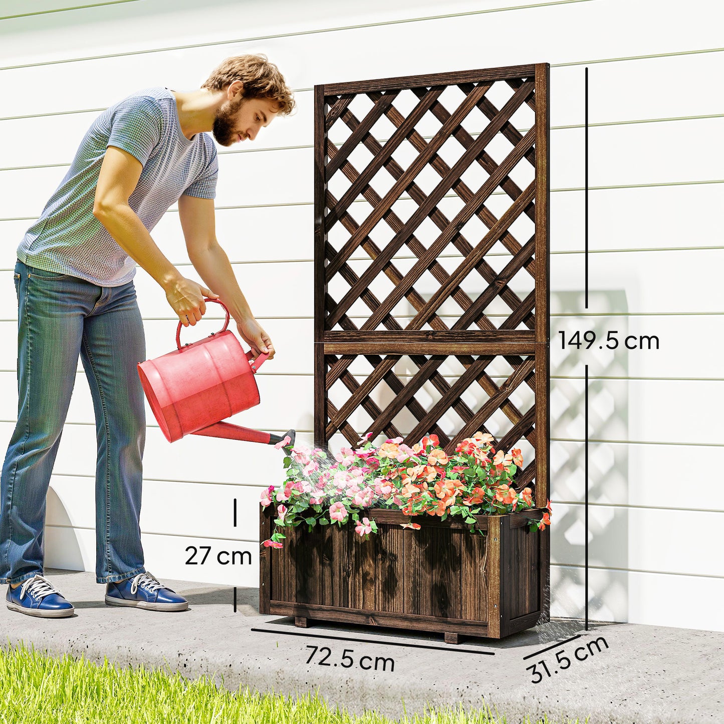 Garden Planter with Trellis, 45L Raised Bed for Climbing Plants