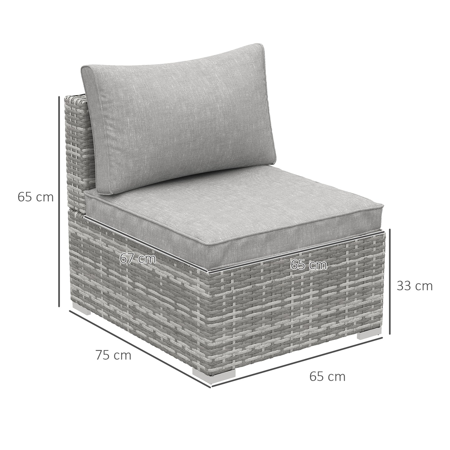 Outdoor Garden Furniture Rattan Single Middle Sofa with Cushions