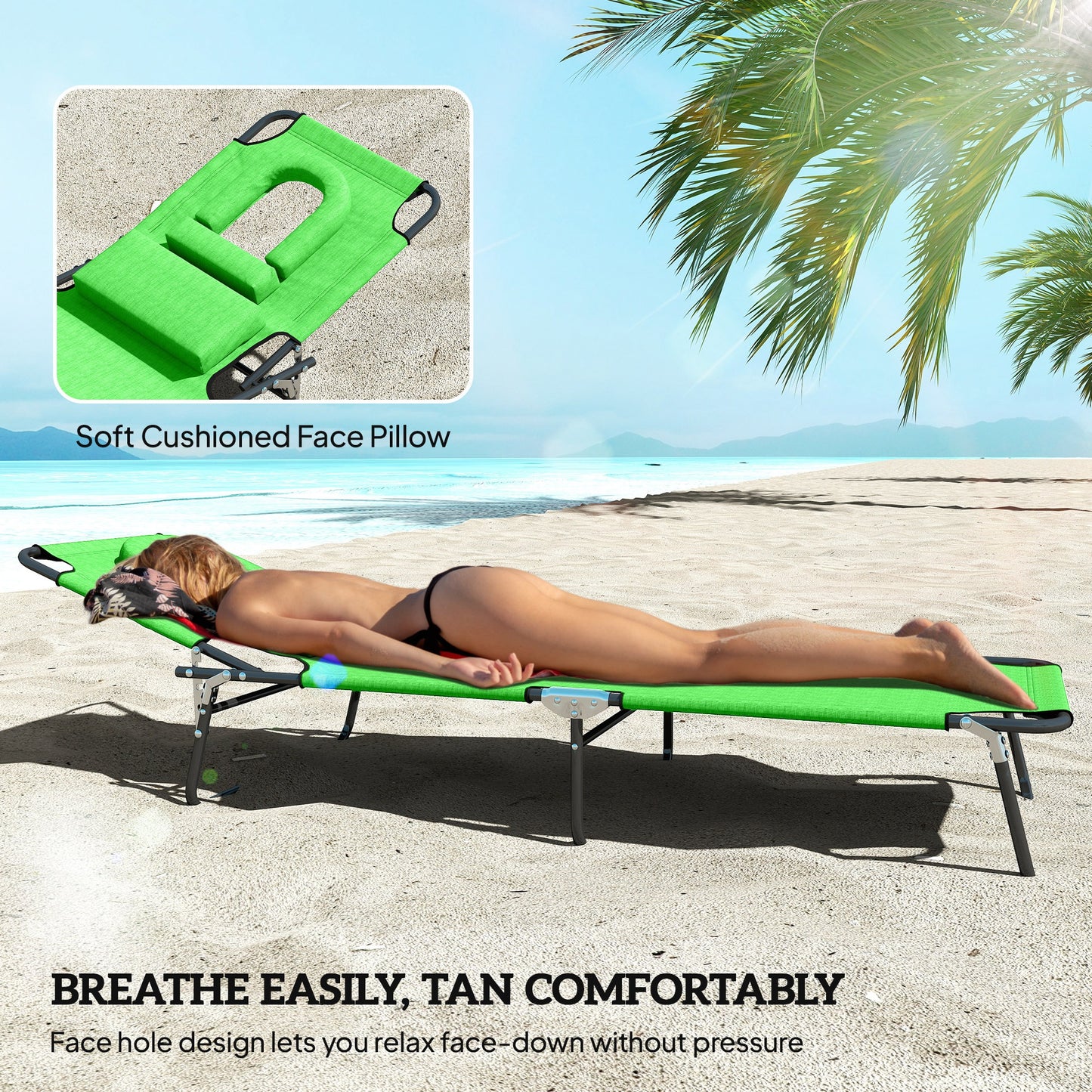 Folding Sun Loungers Set of 2 with Face Hole
