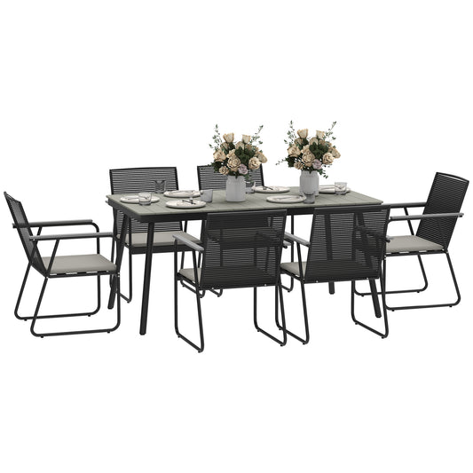 6 Seater Garden Dining Set with Soft Cushions, Rattan Backrest