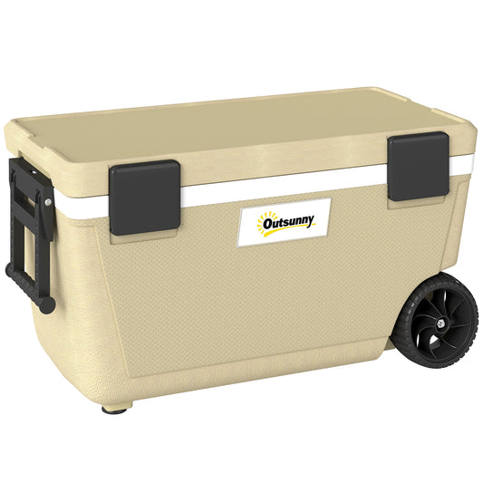 70L Insulated Cool Box with Wheels, Portable Ice Cooler with Handle