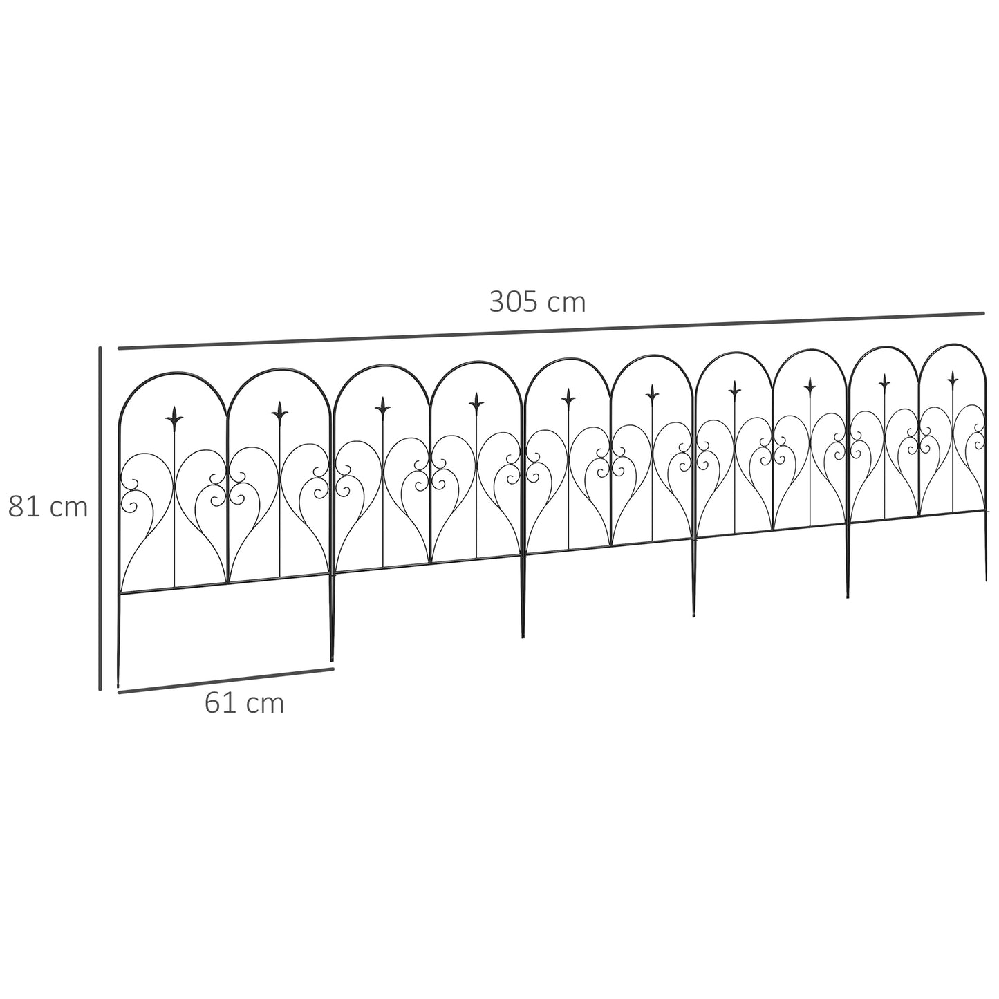 Set of Five Decorative Heart Metal Fence Panels