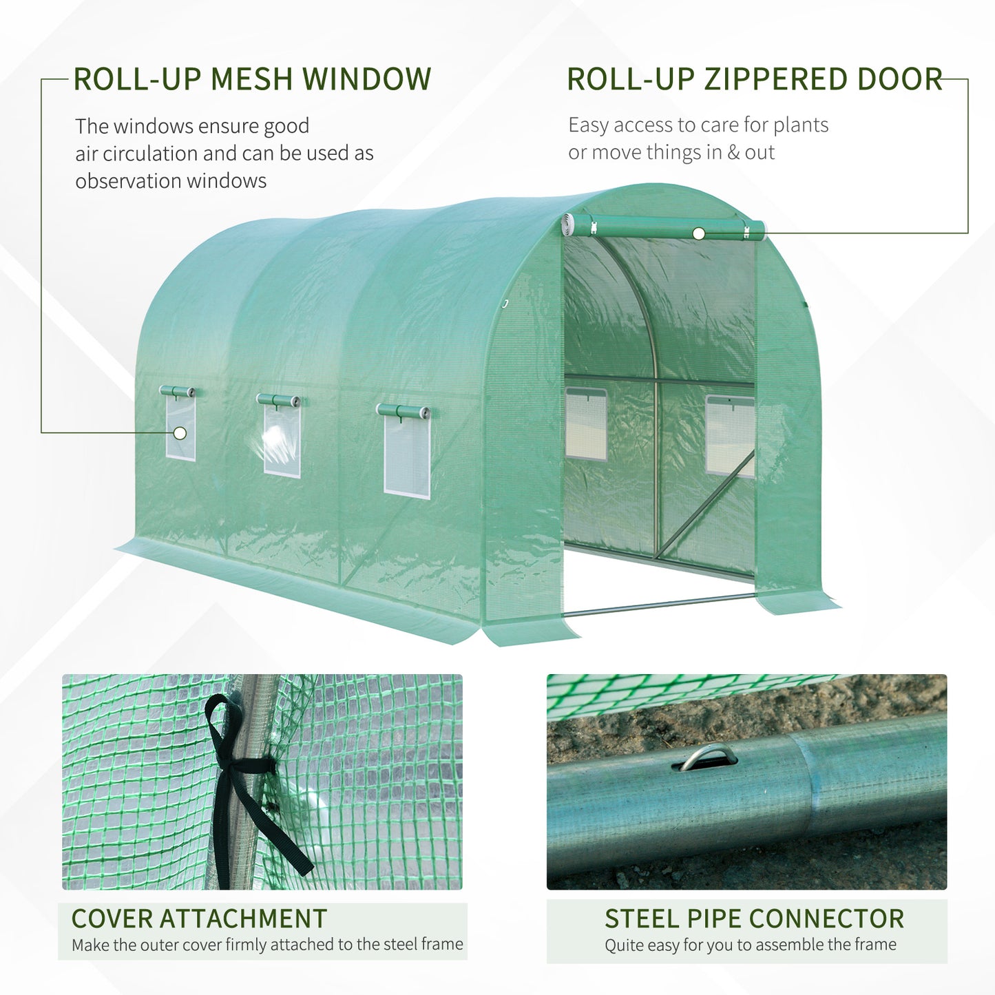 4 x 2 x 2 m Polytunnel Greenhouse with Roll-up Door