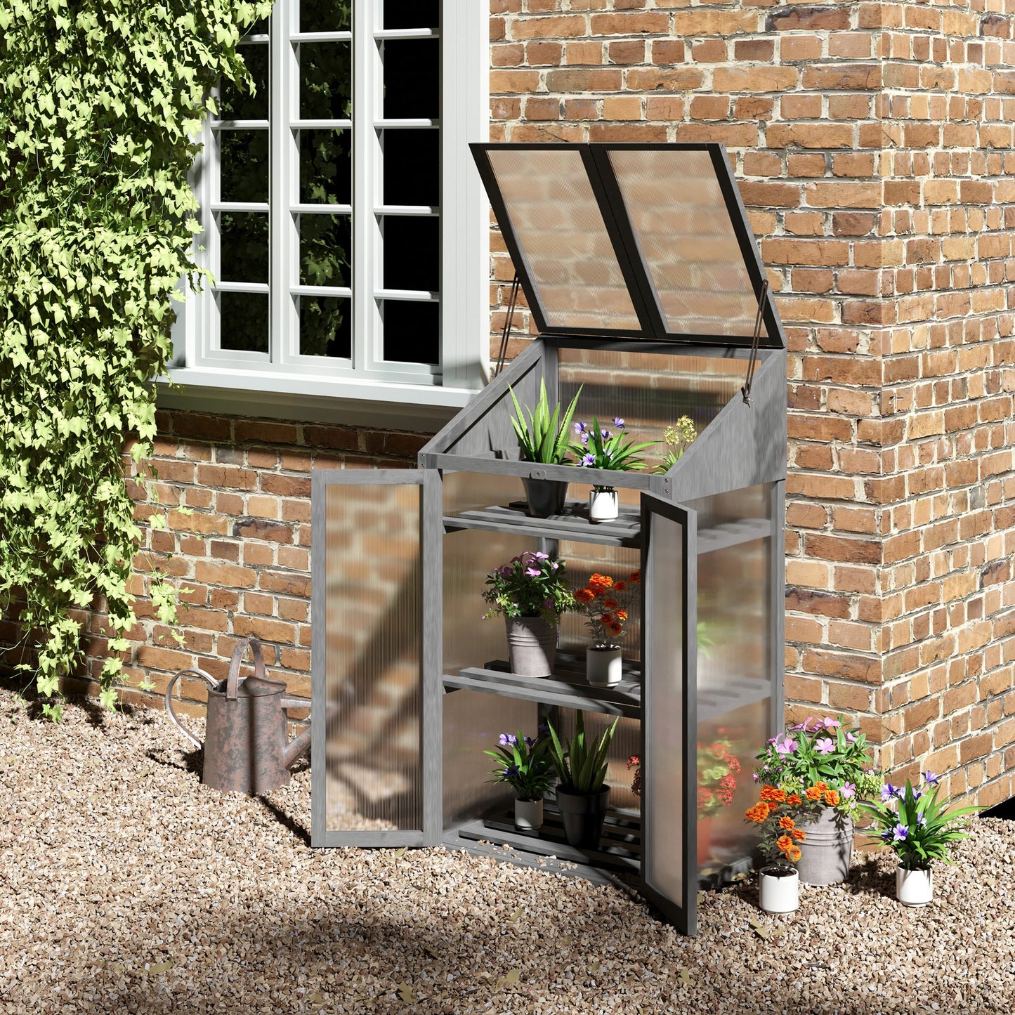 Wooden Cold Frame Polycarbonate Greenhouse with Openable Top Cover