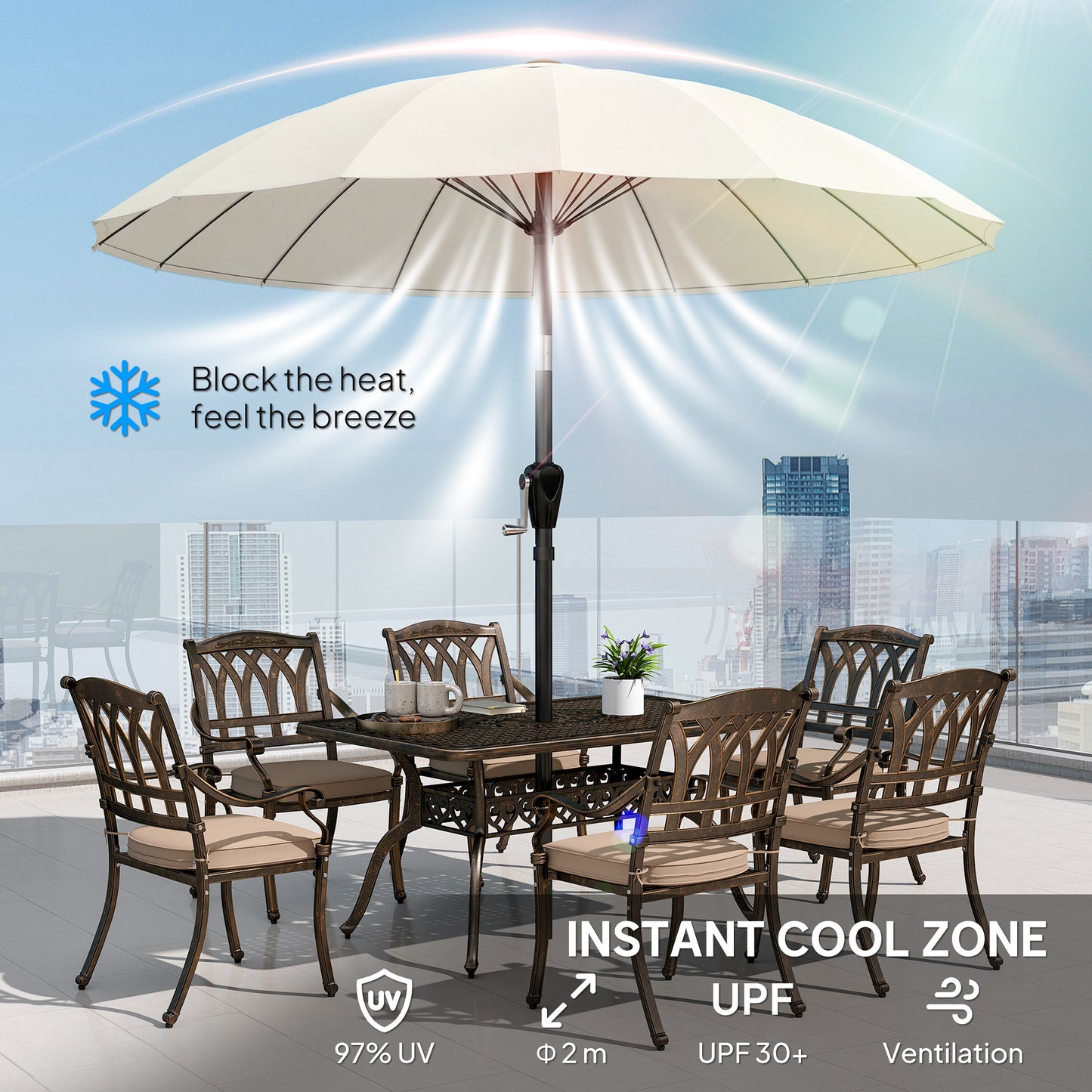 2 m Shanghai Garden Parasol Umbrella with 16 Fibreglass Ribs