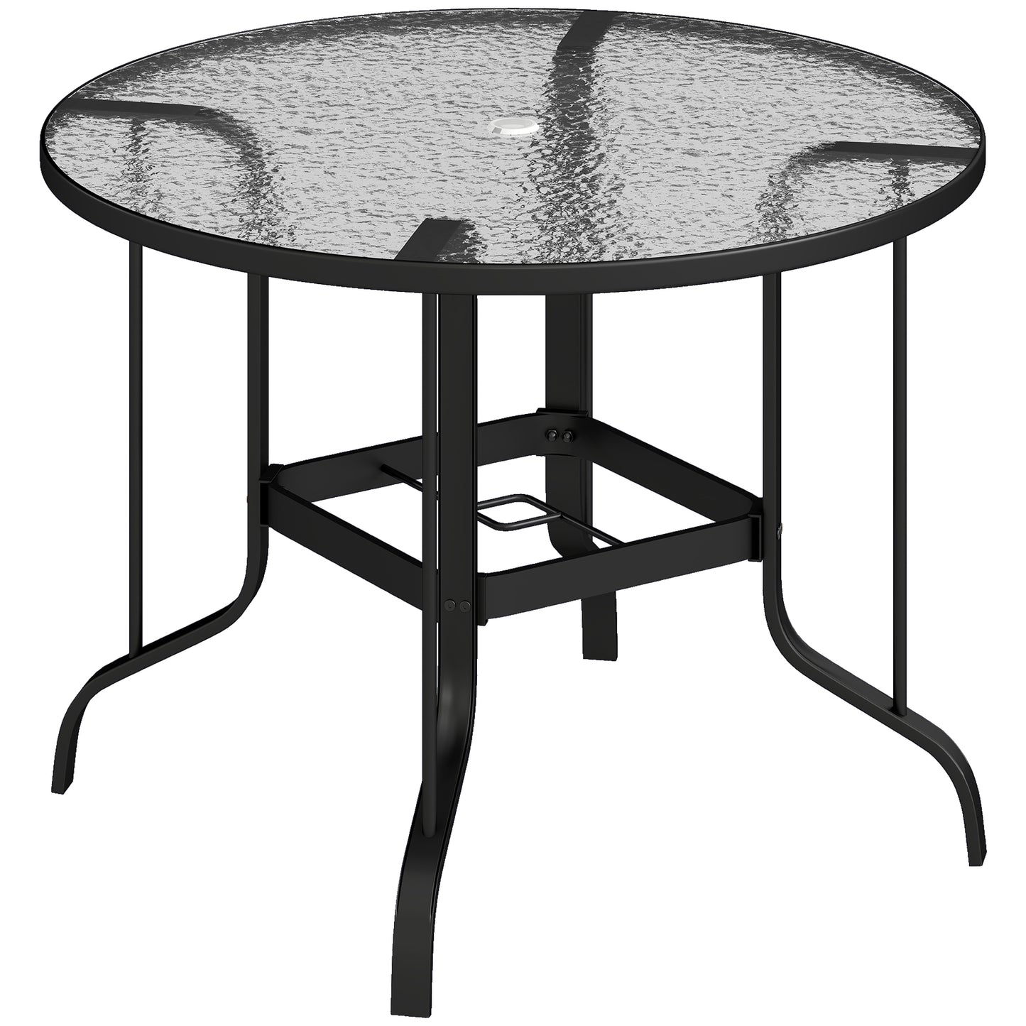Tempered Glass Top Round Outdoor Dining Table with Parasol Hole