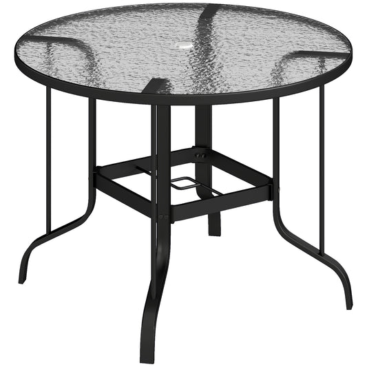 Tempered Glass Top Round Outdoor Dining Table with Parasol Hole