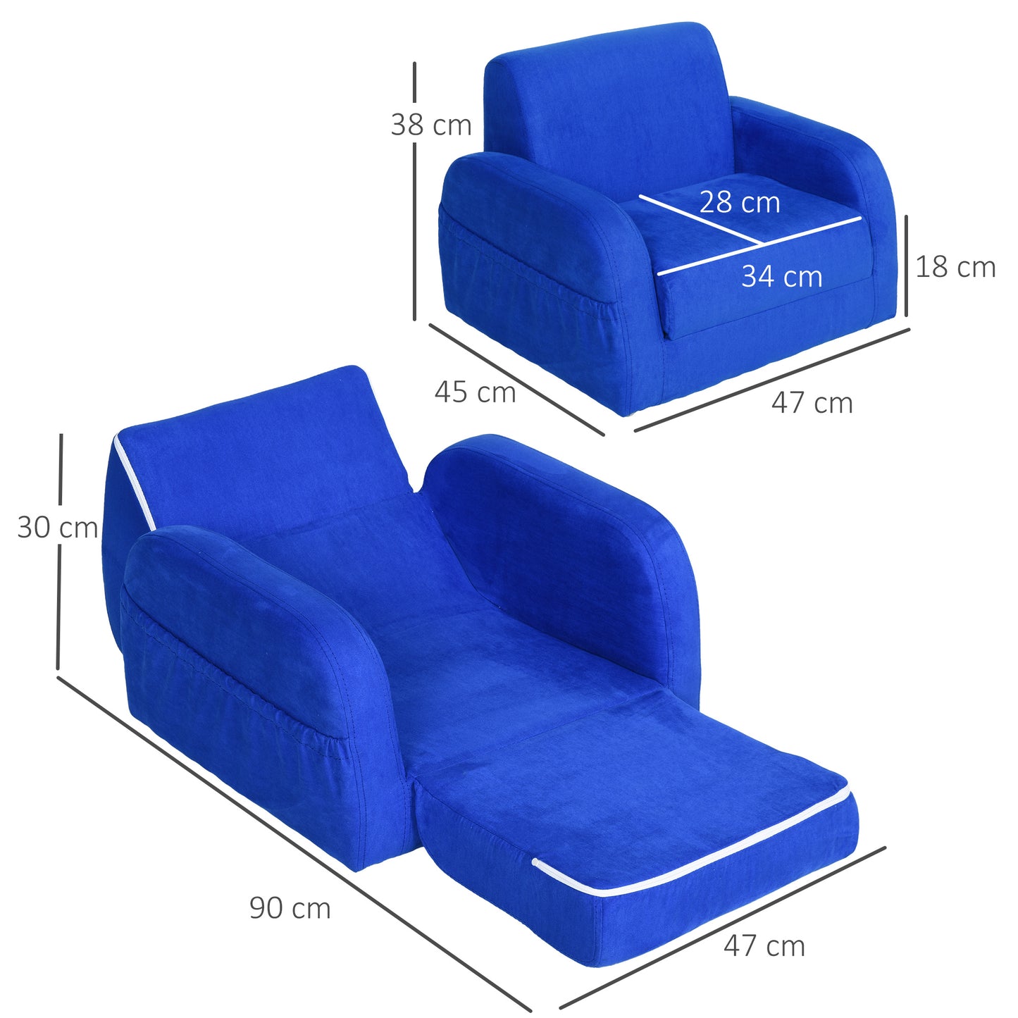 2 In 1 Kids Armchair Sofa Bed Fold Out Padded Wood Frame Bedroom