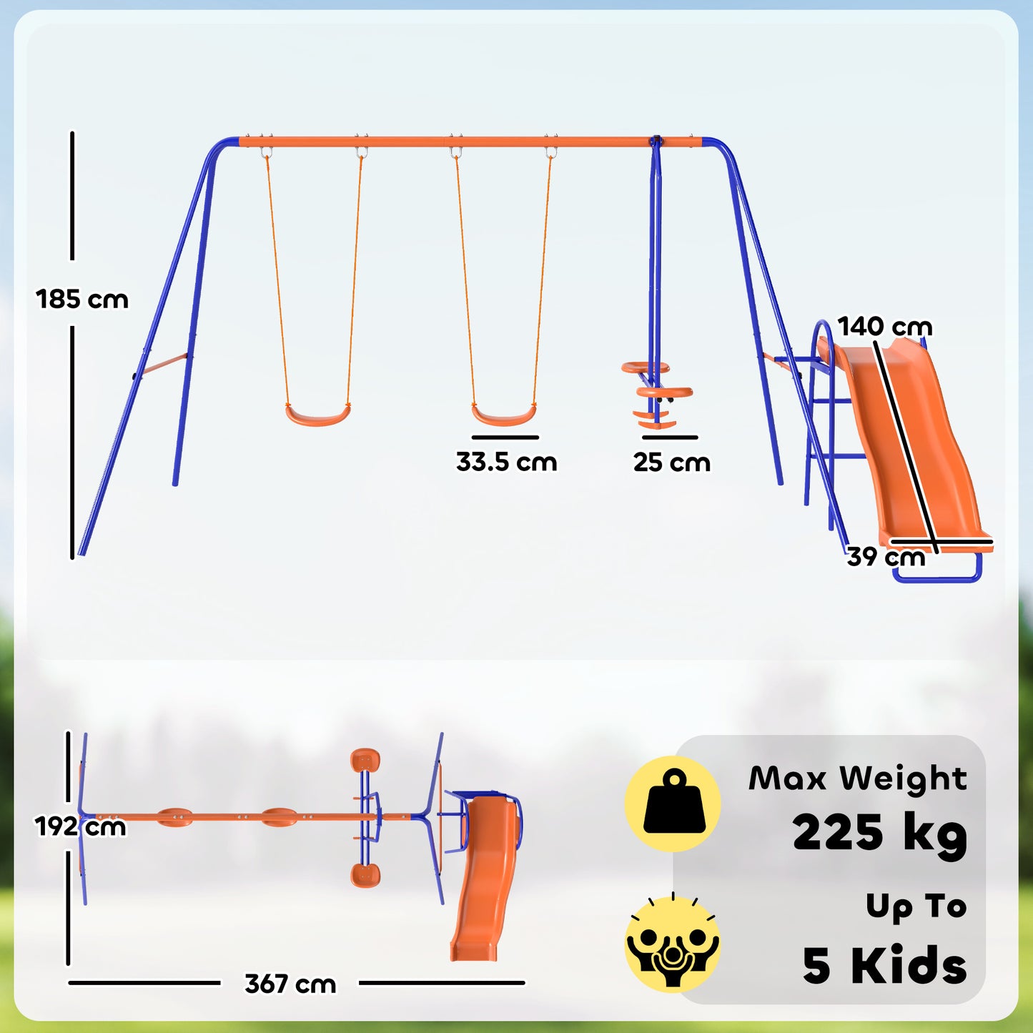 Four-In-One Metal Garden Swing Set, with Double Swings, Glider