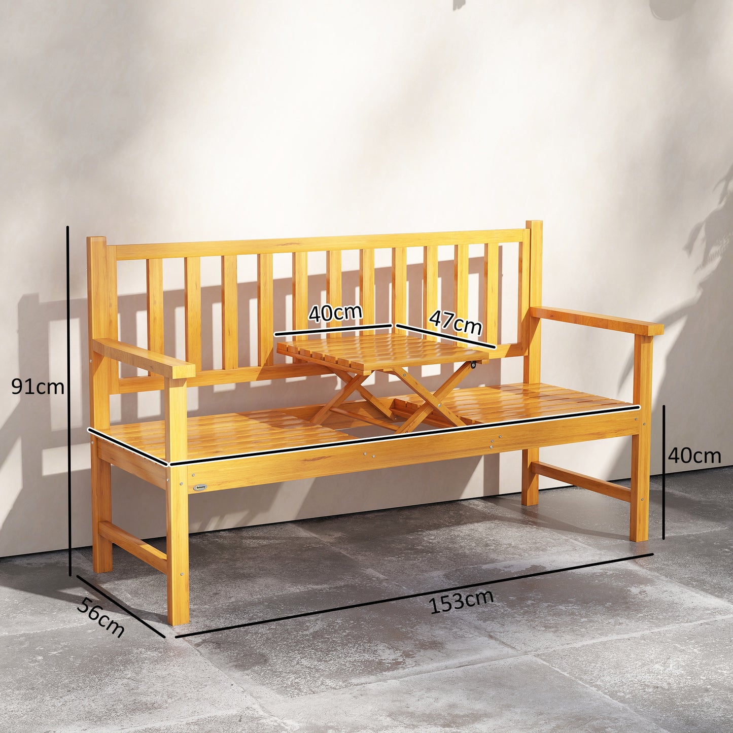 Wooden Bench with Liftable Middle Table, Outdoor Bench