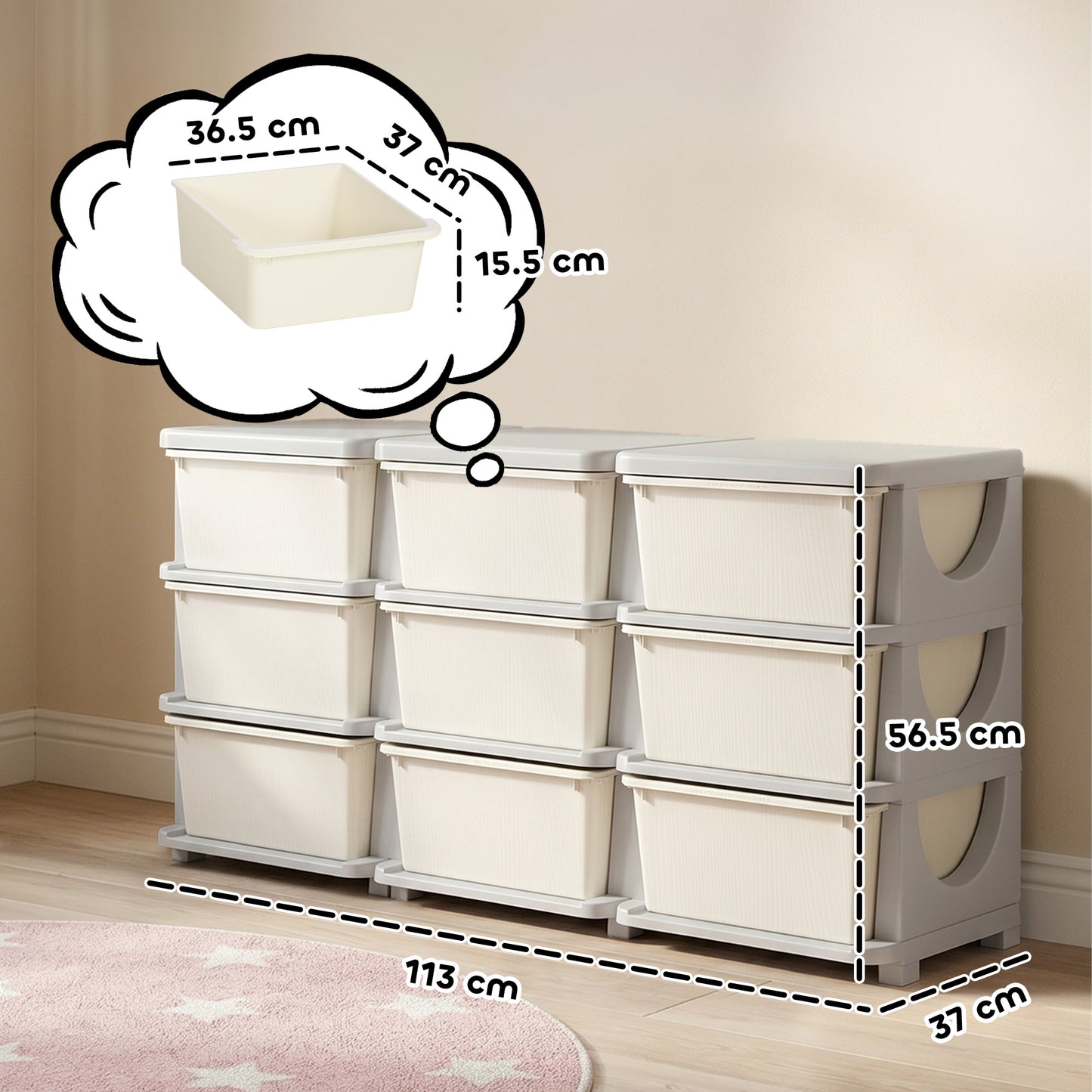Kids Storage Unit, with Nine Drawers