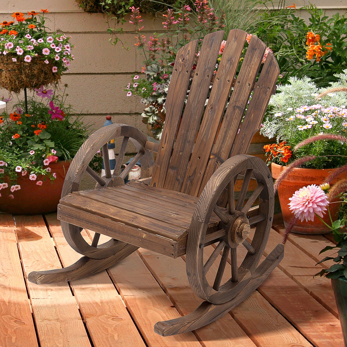 2 Piece Wooden Adirondack Rocking Chair Reclining Armchair Outdoor