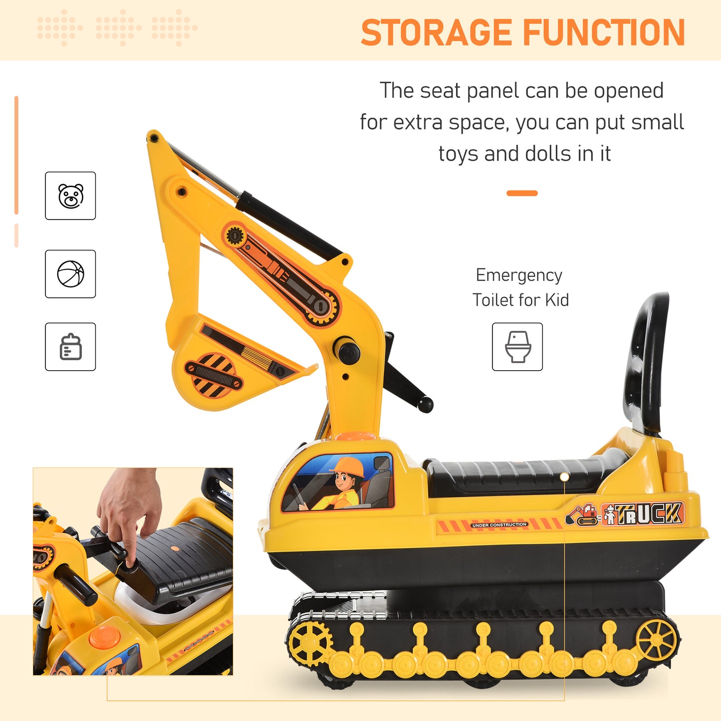 Ride On Excavator Toy Tractors Digger Movable Walker Construction