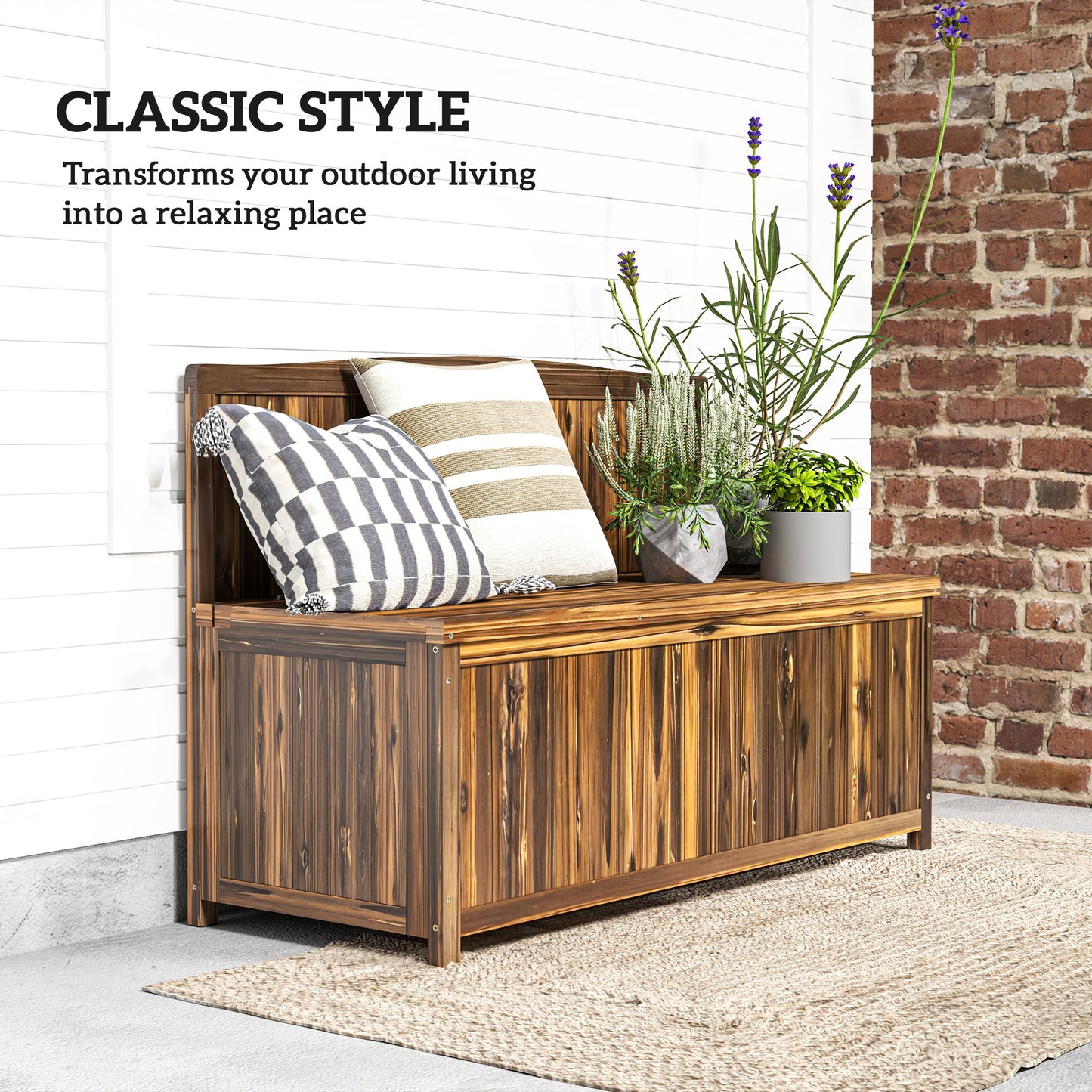 Wood Storage Bench for Patio Furniture, Outdoor Garden Seating Tools
