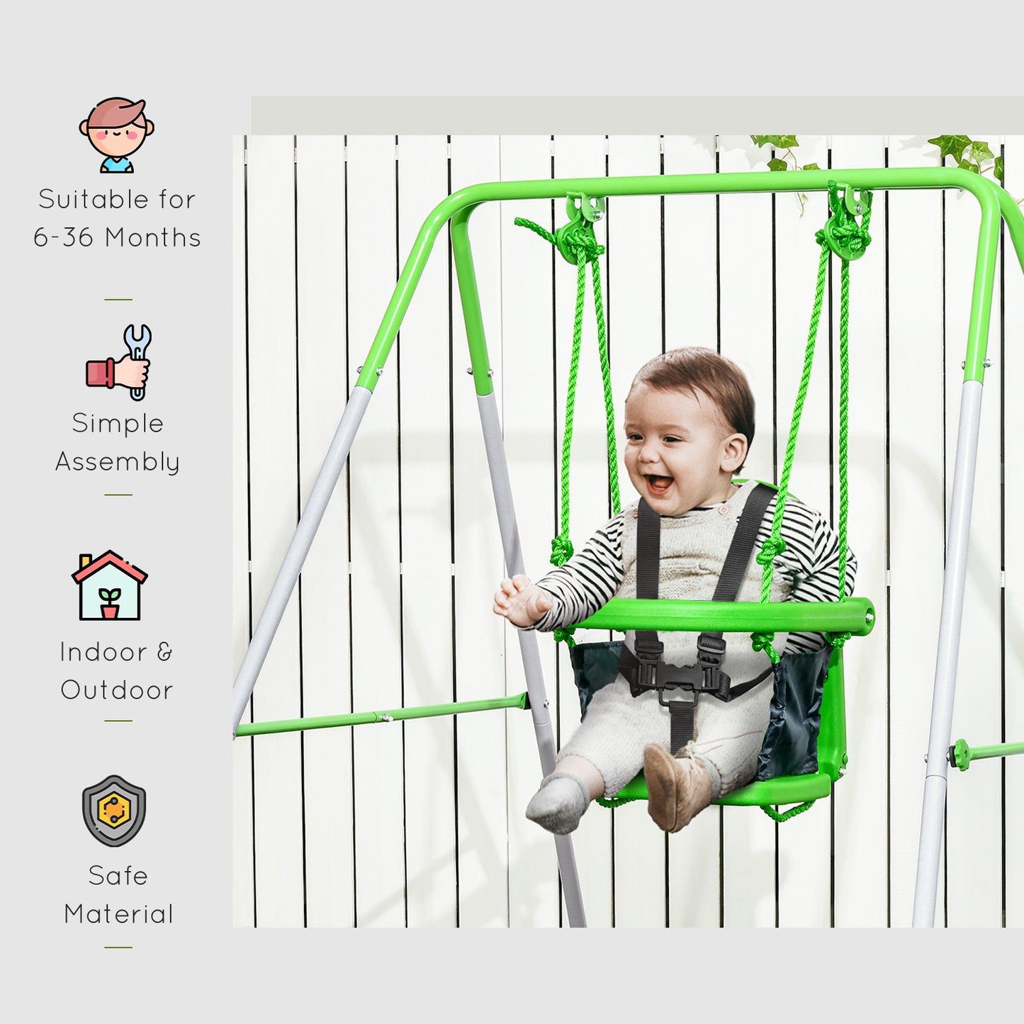Kids Swing, Steel Nursery Swing, with Seatbelt, High Support Back