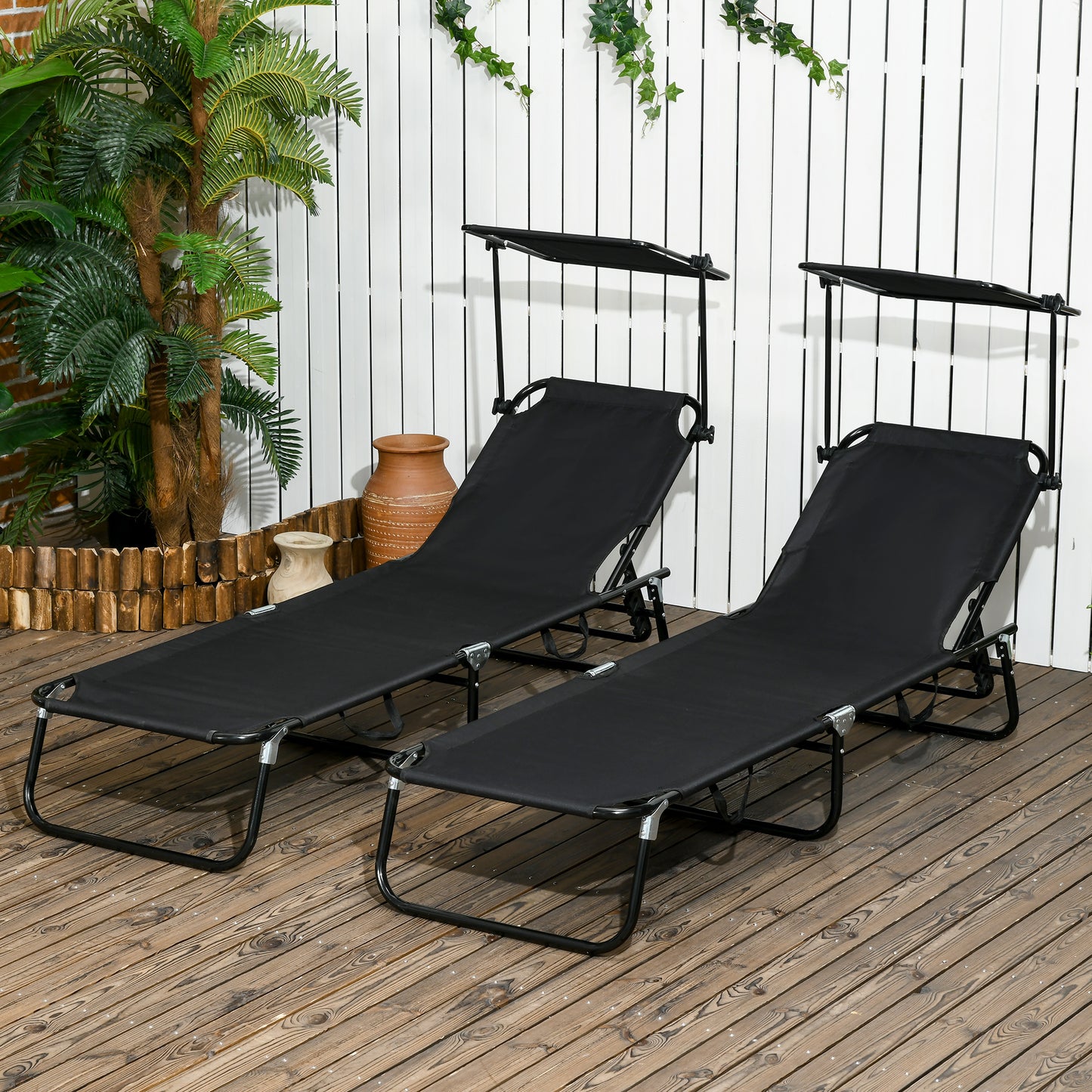 Set of Two Folding Sun Loungers