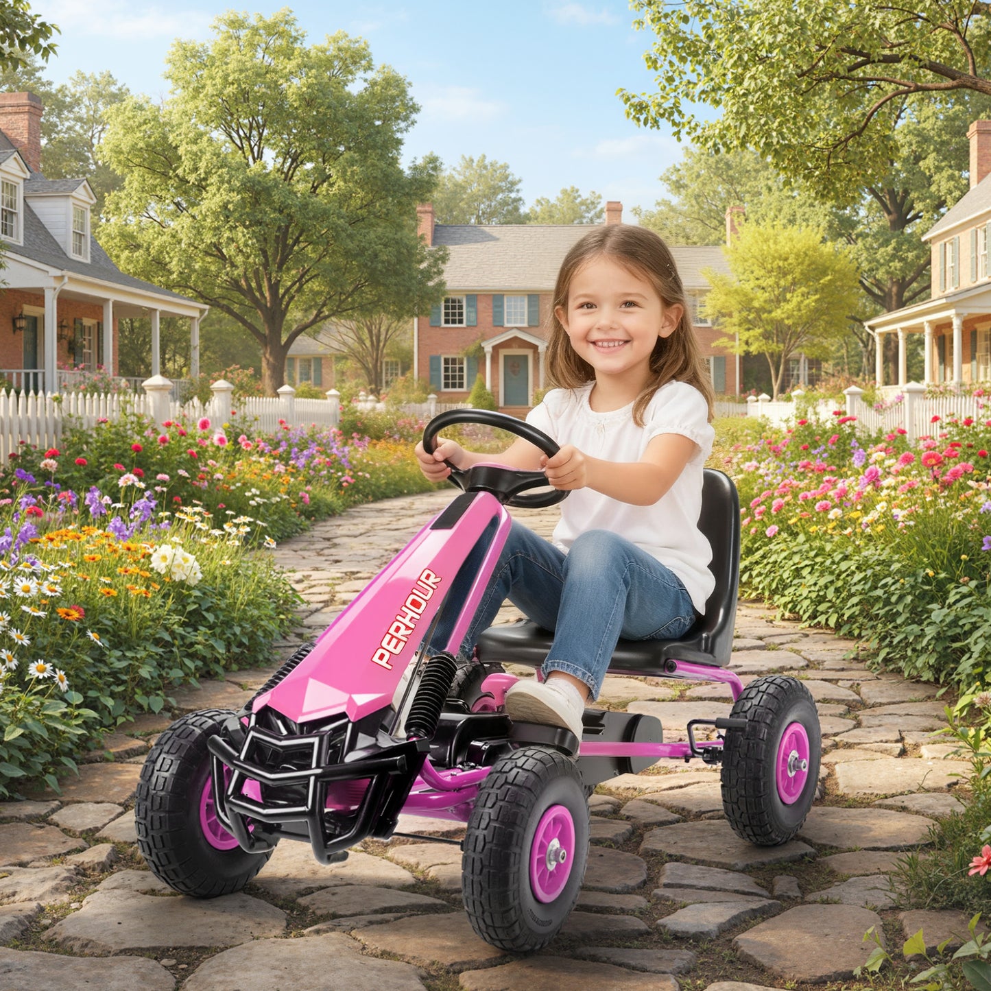 Kids Pedal Go Kart with Adjustable Seat, EVA Tyres, Manual Clutch