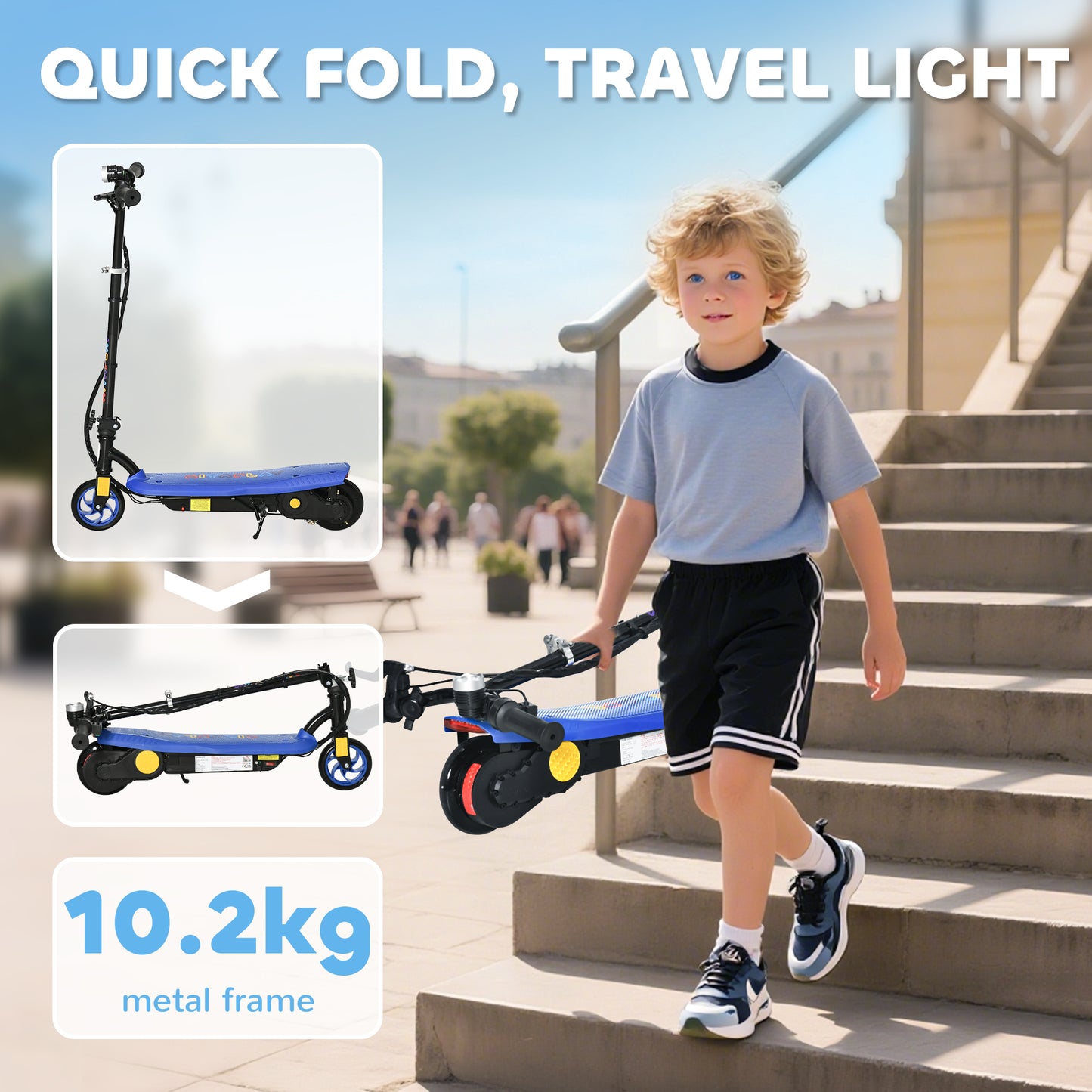 Foldable Electric Scooter, with LED Lights, for Ages 7-14 Years