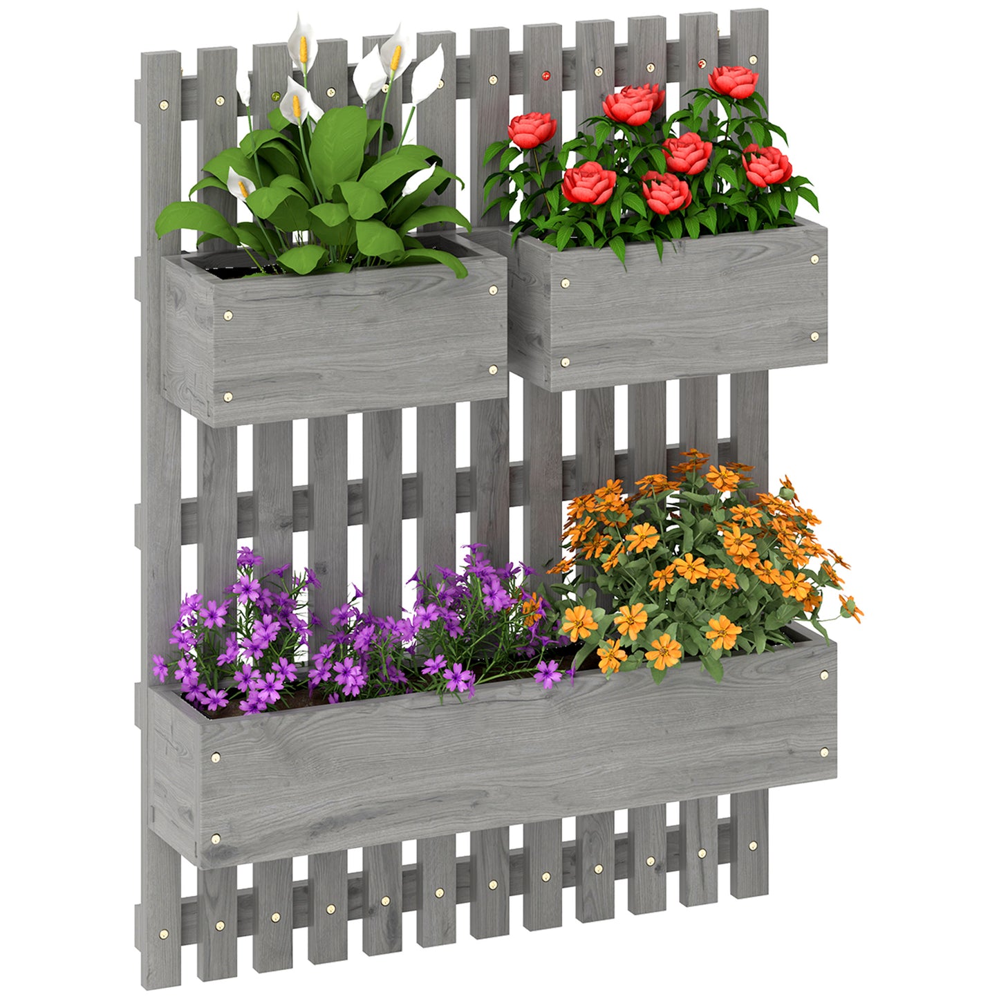 Wall-mounted Wooden Garden Planters with Trellis