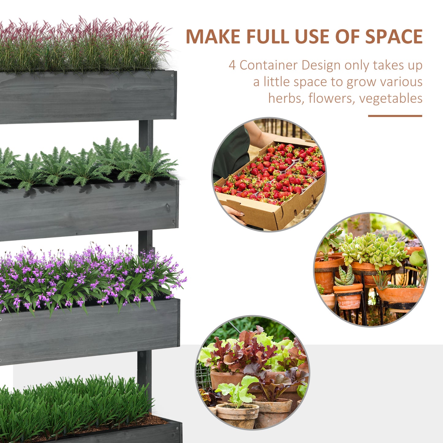 Four-Tier Basket Wooden Plant Stand