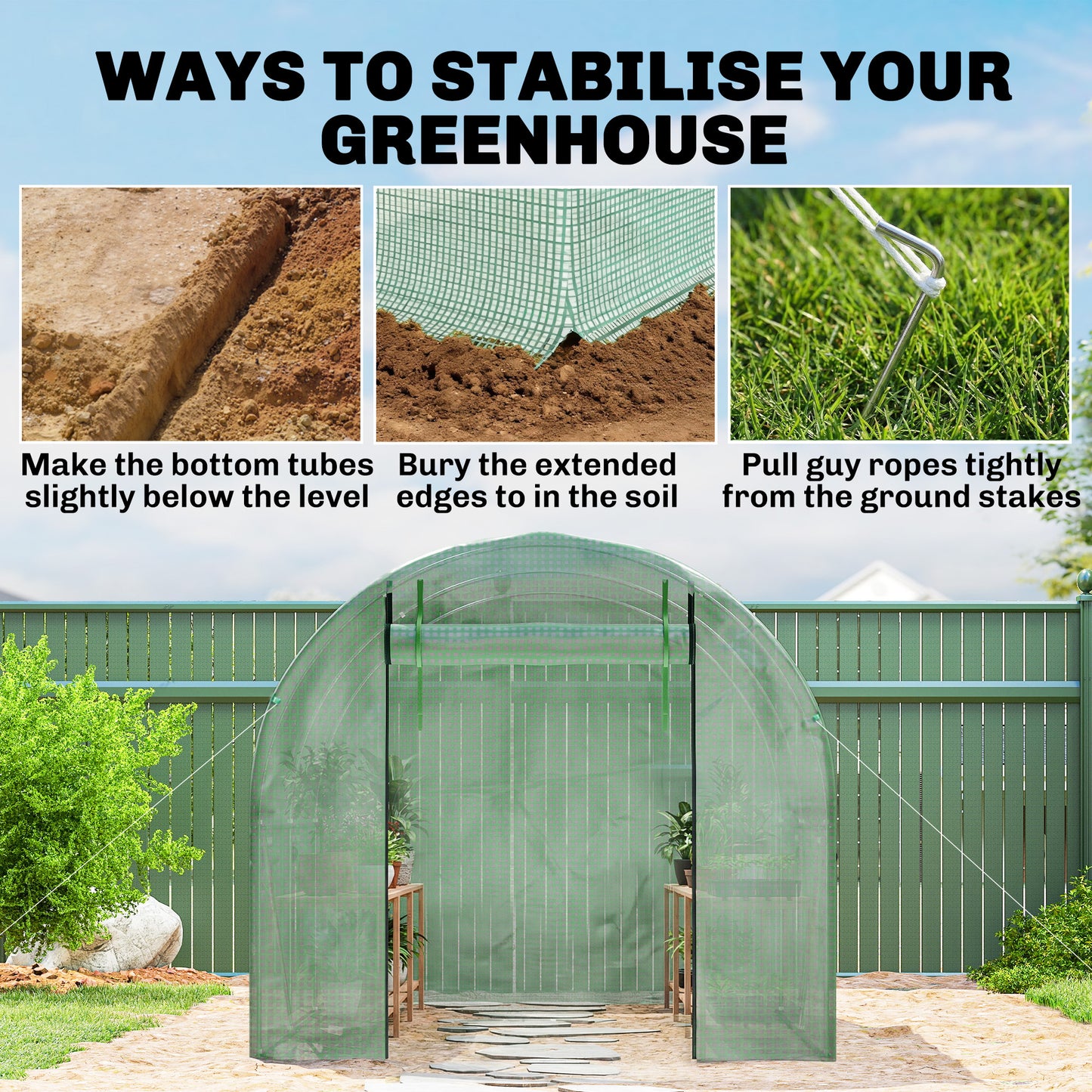 Walk-In Garden Polytunnel Greenhouse with Steel Frame, PE Cover