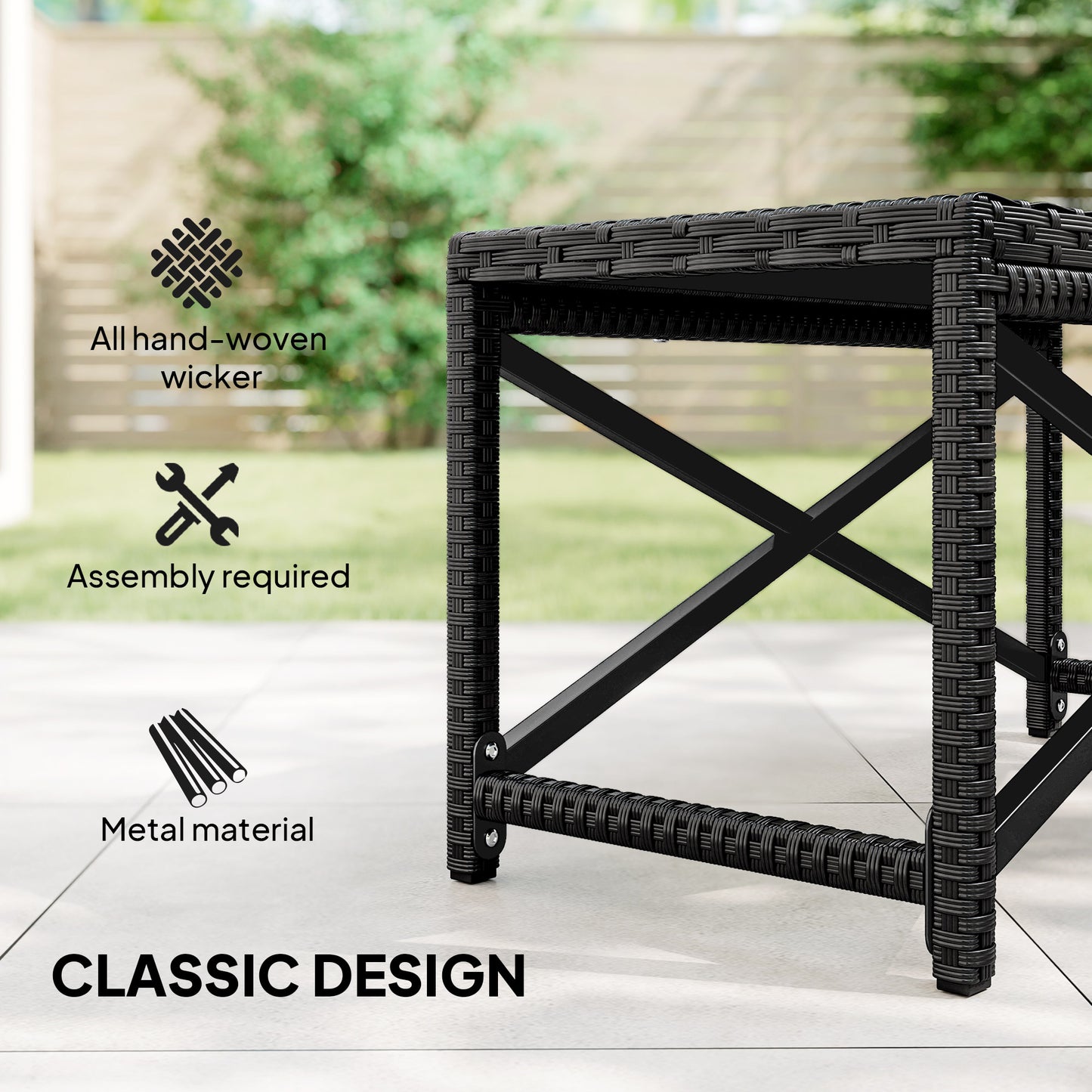 Outdoor Coffee Table Side Table with X-Shape Frame for Patio, Balcony