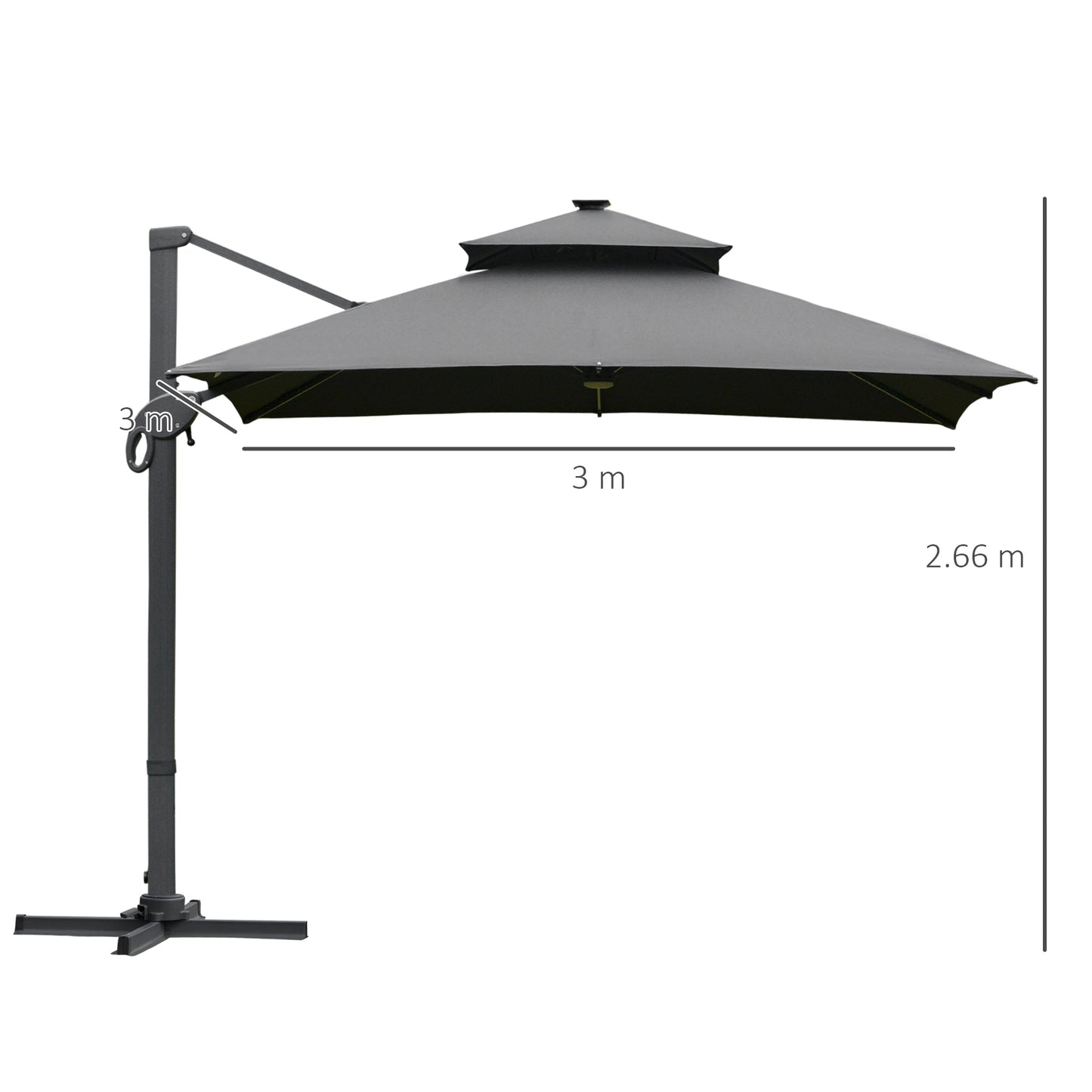 3 x 3(m) Aluminum Sun Square Canopy Top w/ Adjustable Pole Angle