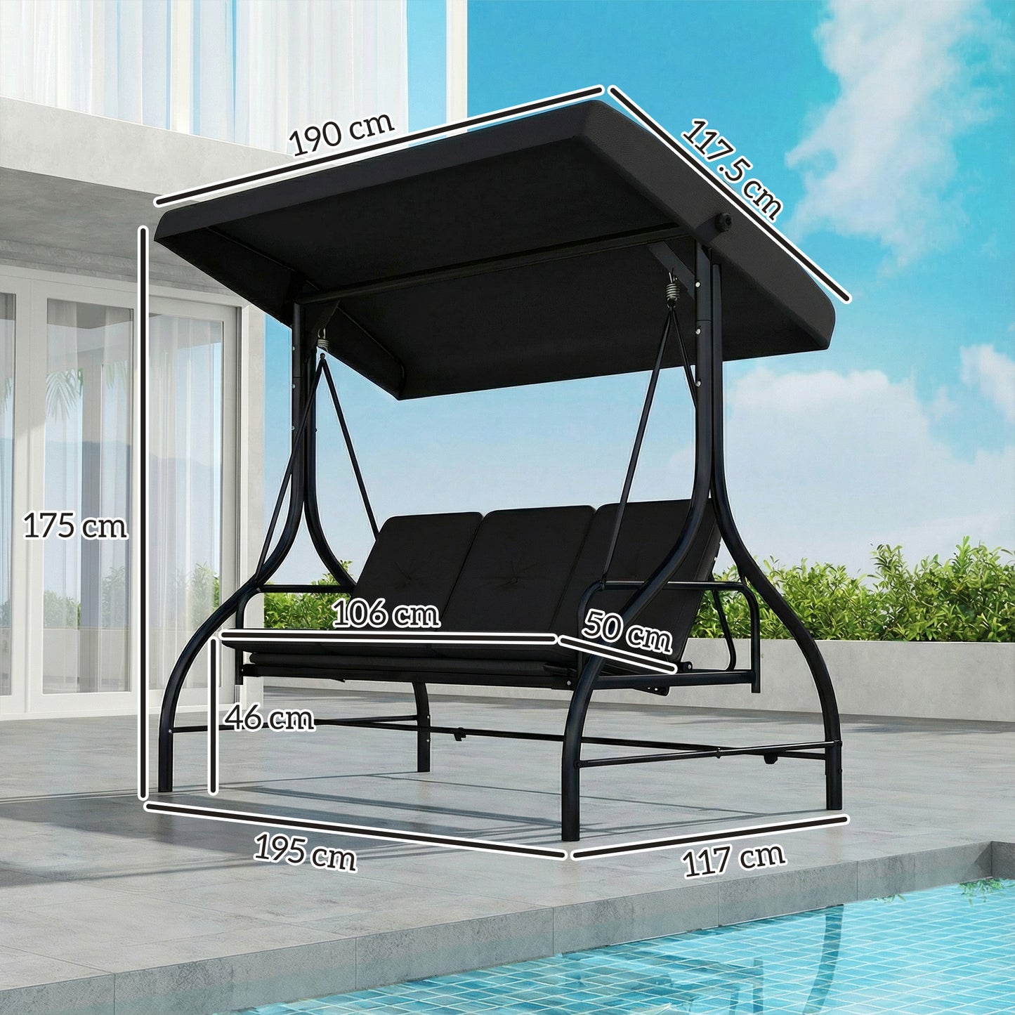 3 Seater Canopy Swing Chair, 2 in 1 Garden Swing Seat Bed
