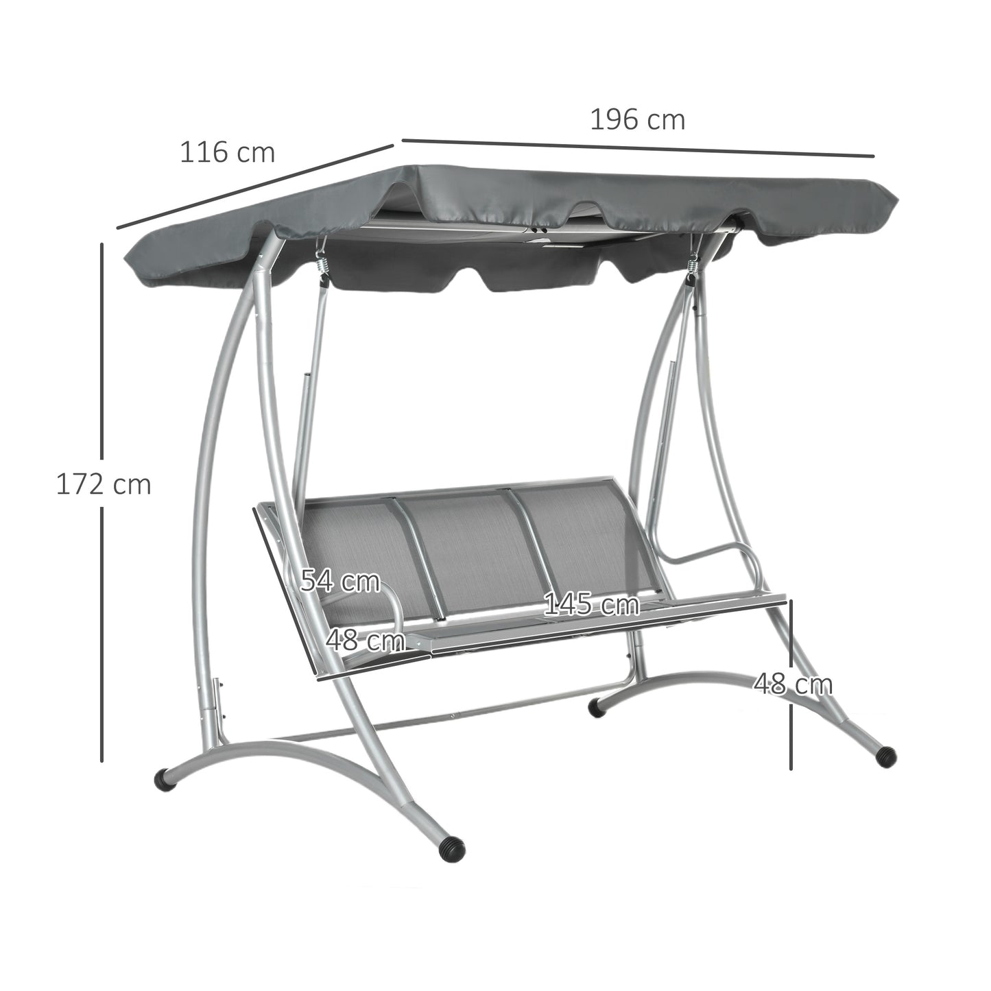Three Person Steel Outdoor Porch Swing Chair Bench w/ Canopy Cover