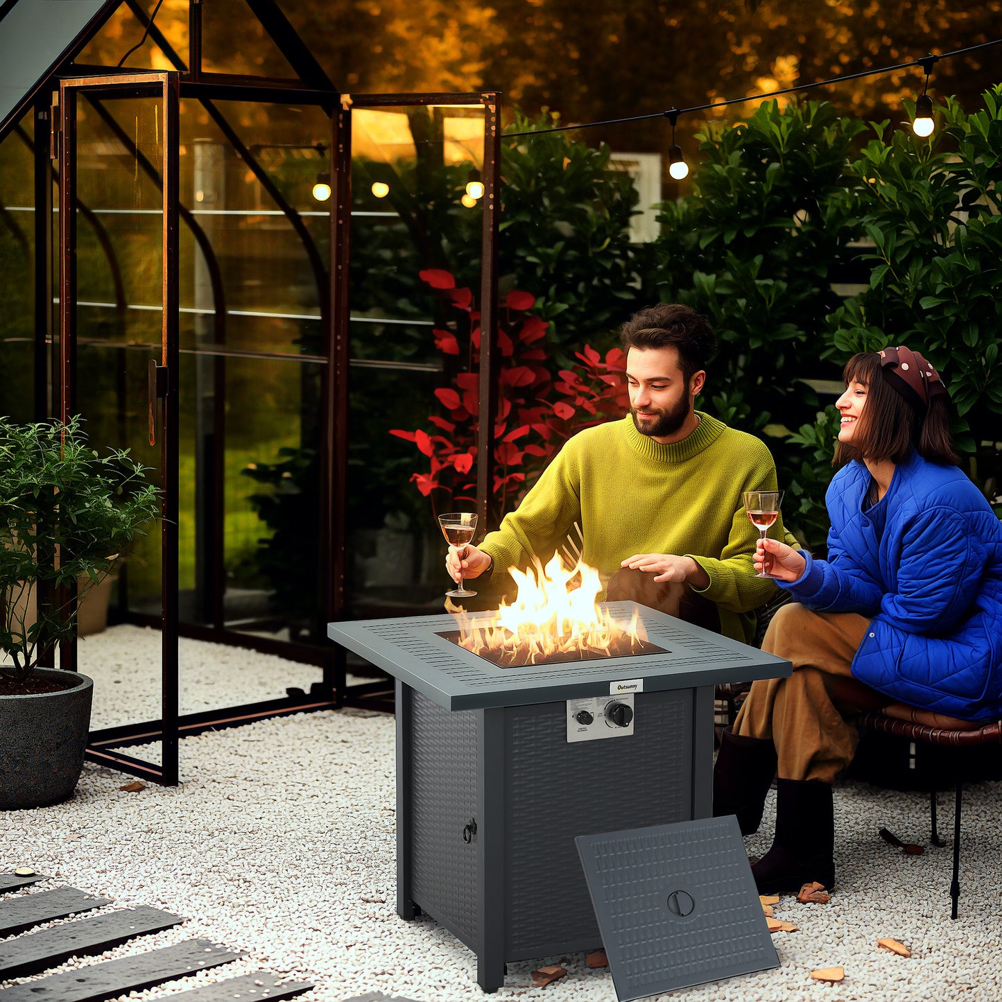 71 x 71cm 40000 BTU Gas Firepit Table - Black/Dark