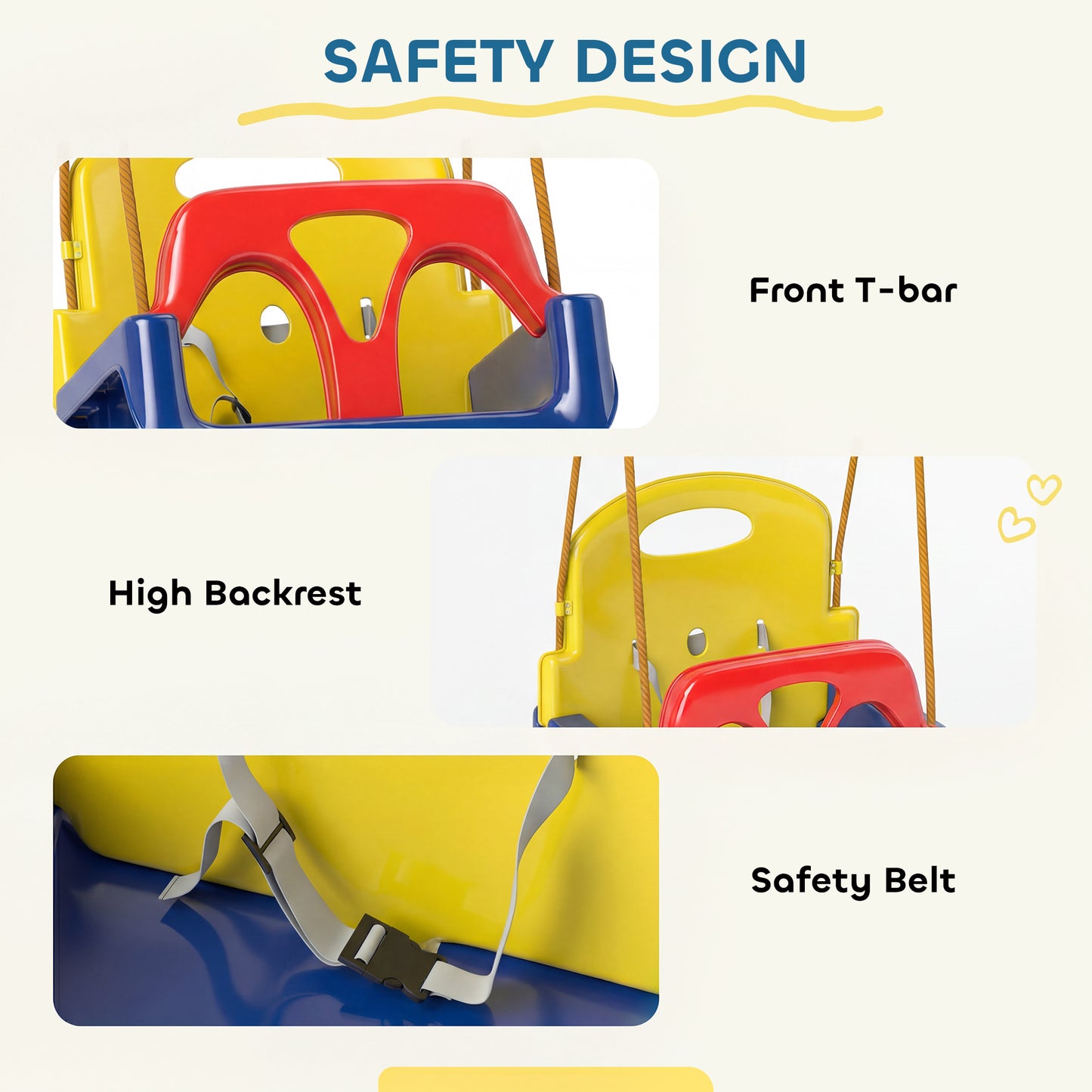 3 in 1 Detachable Kids Swing Seat with Seatbelt