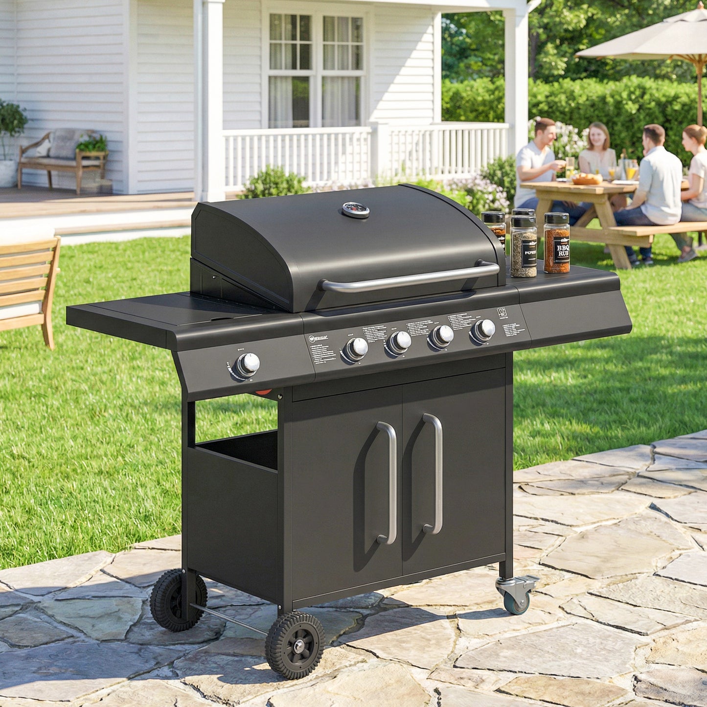 4+1 Burner Gas BBQ Grill with Storage Cabinet