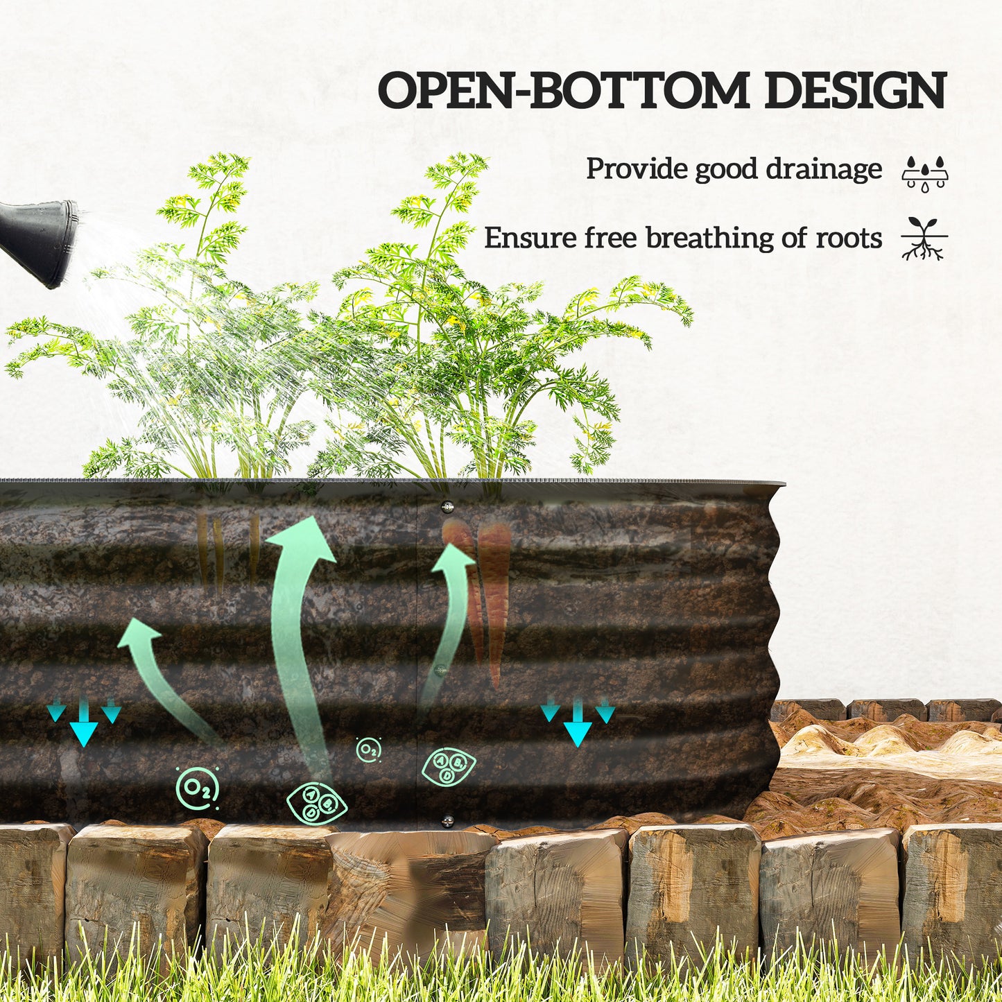 Galvanised Raised Garden Bed, Metal Planter Box with Safety Edging