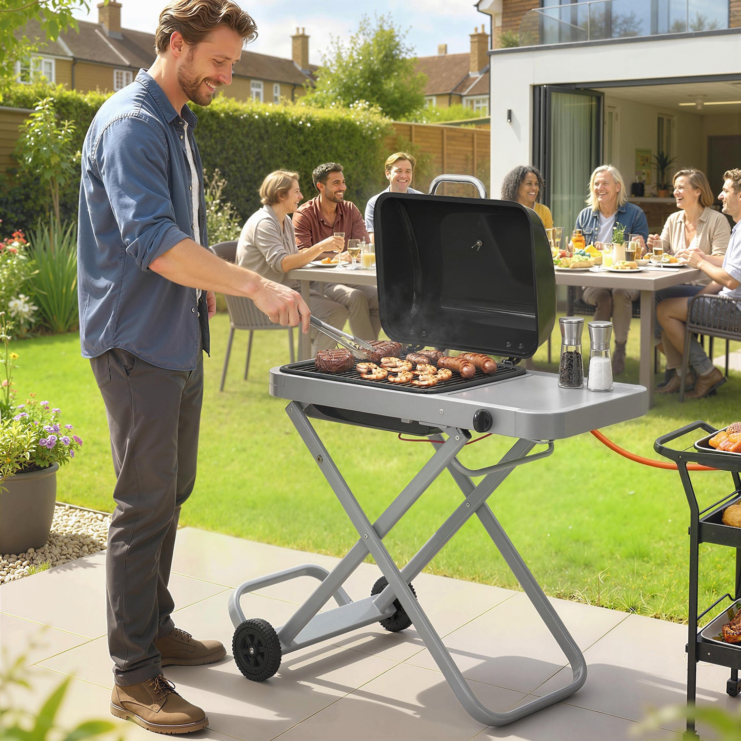 Foldable Gas BBQ Grill with Side Table