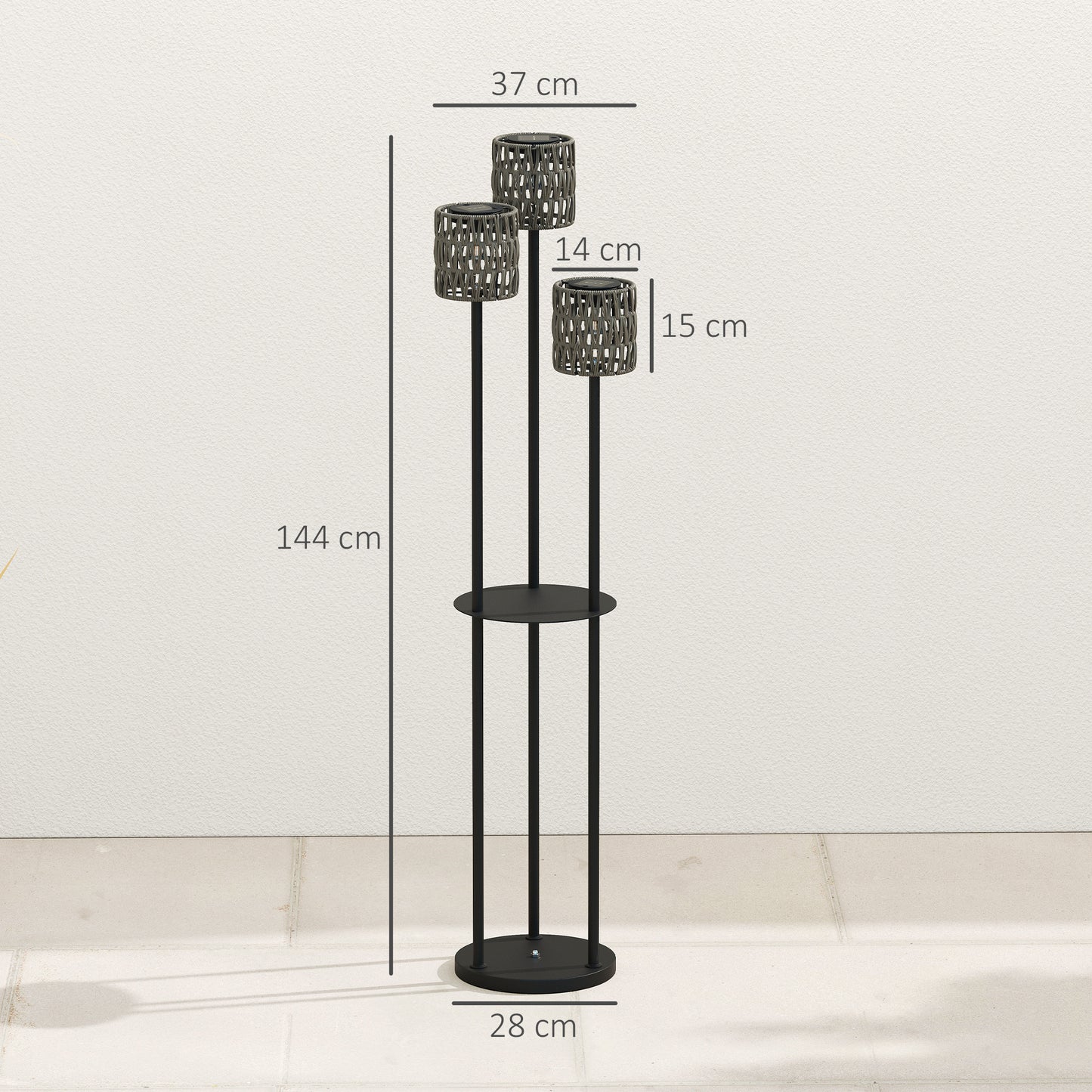 Boho Rattan Floor Lamp, 3-Lights Rattan Lamp with Shelf (1)