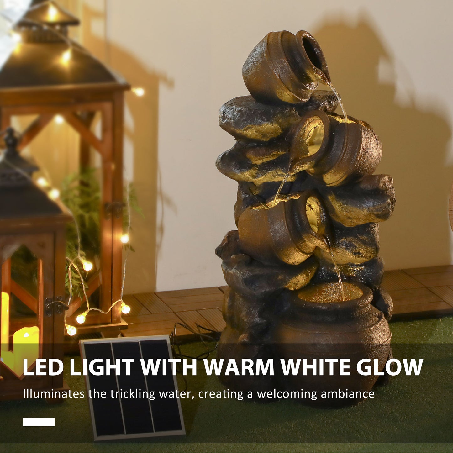 Solar Powered Garden Water Feature with LED Lights and Pump